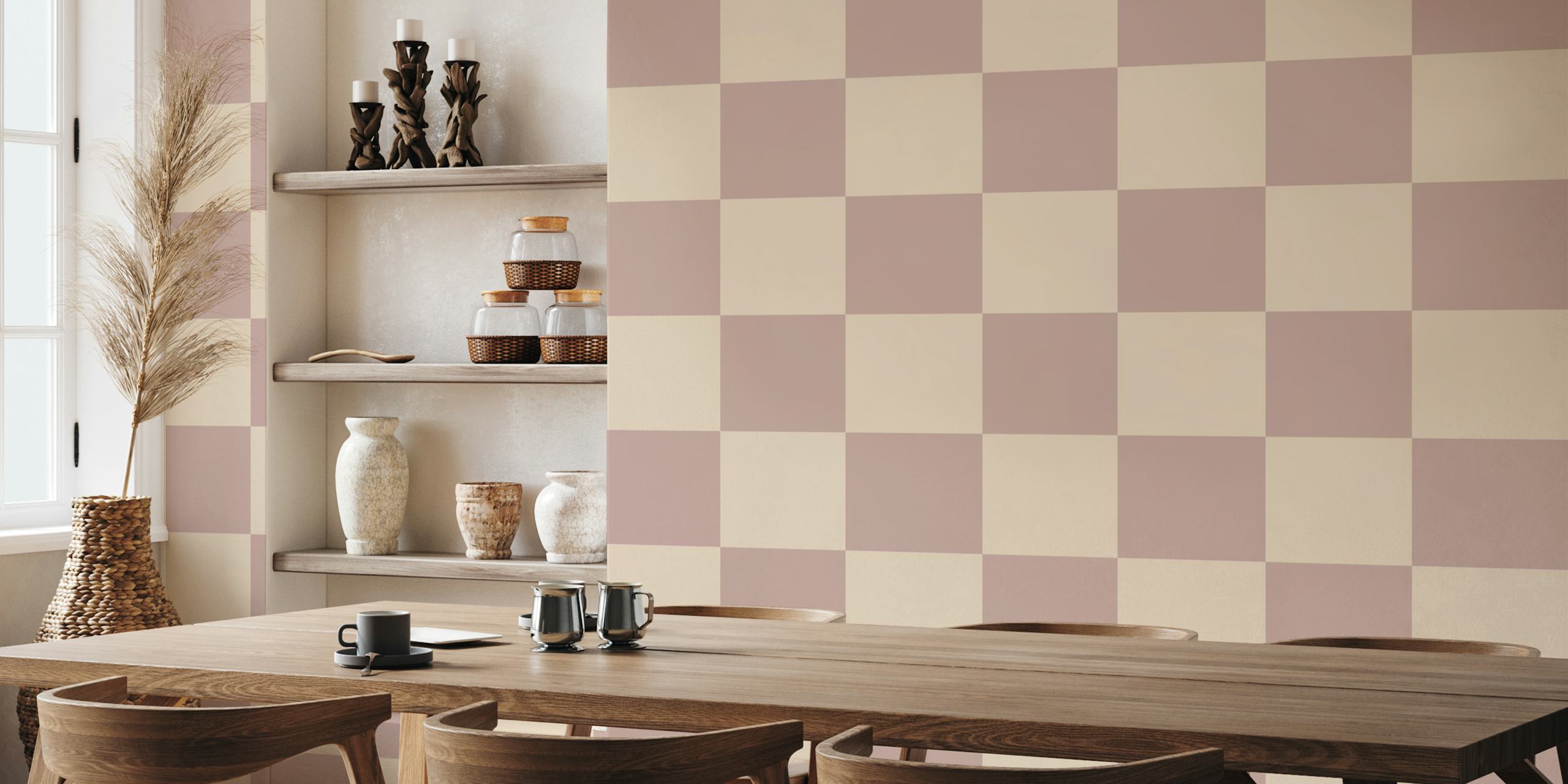 Soft neutral tones in beige and blush squares wallpaper