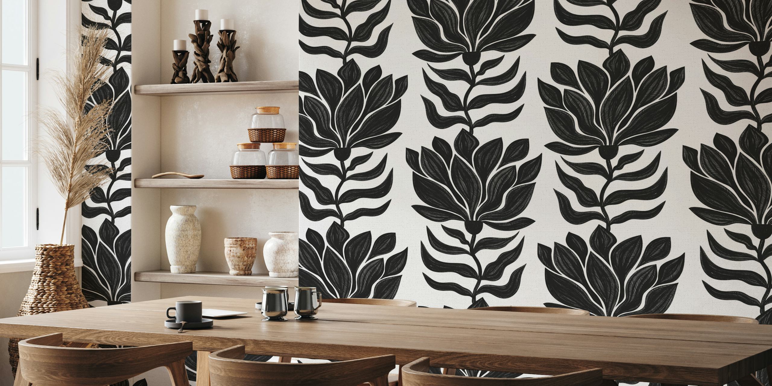 Tapeta Boho painted wavy flowers w pokoju
