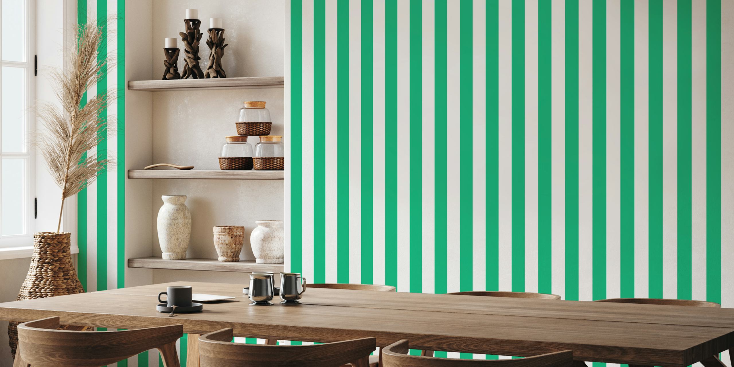 Green and white striped wallpaper