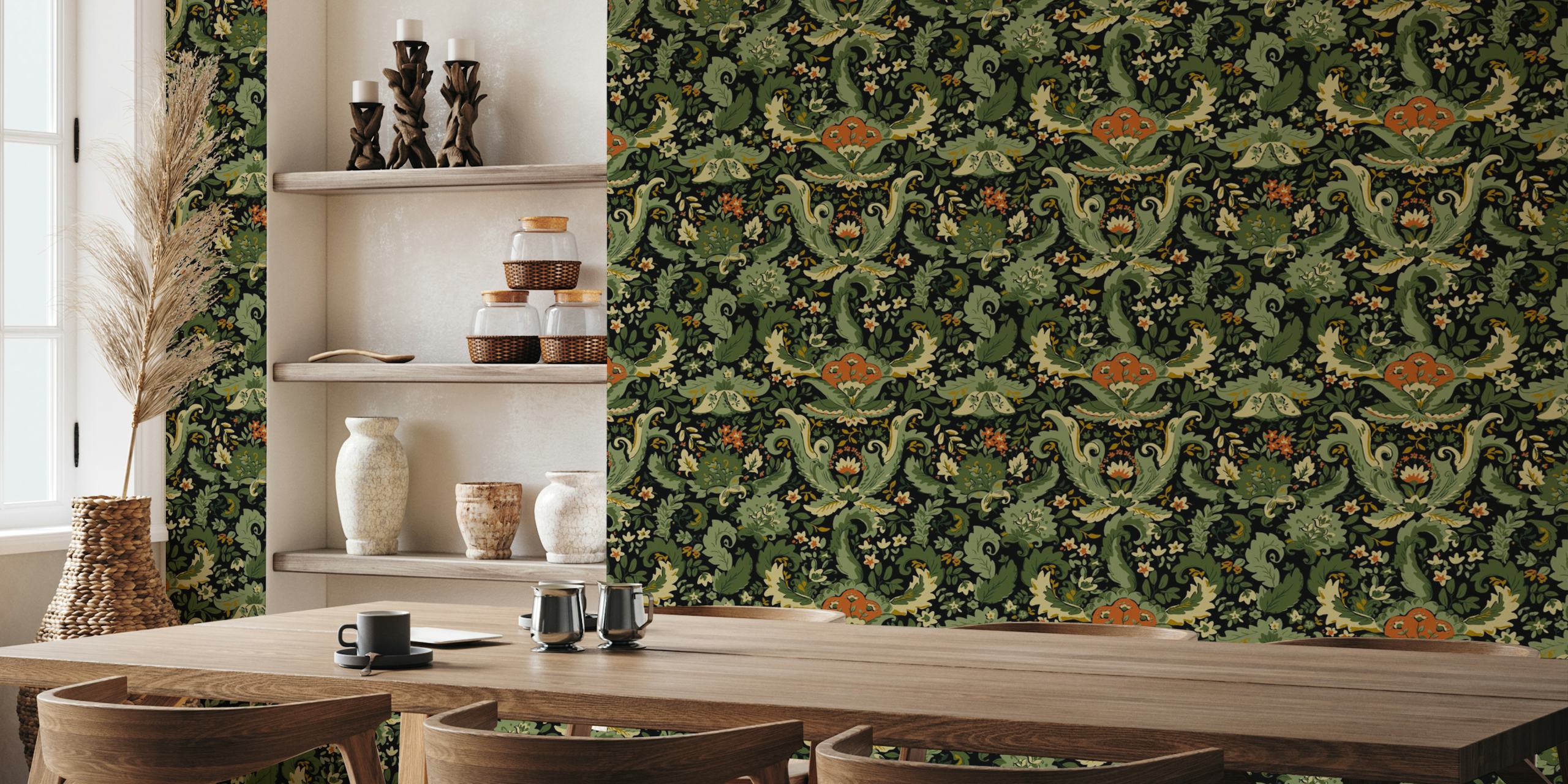 Bohemian foliage wallpaper in a room