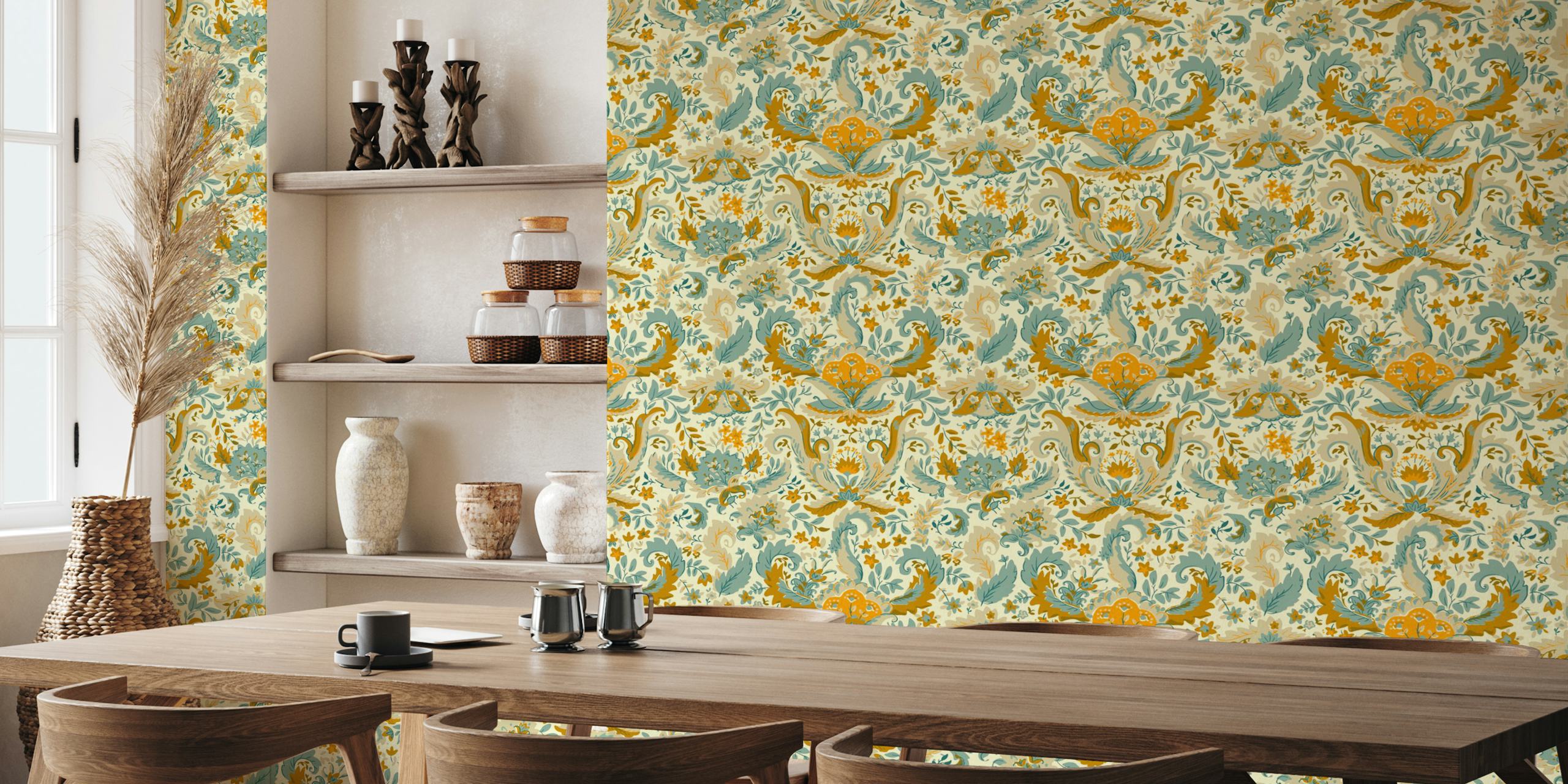 Bohemian Indian foliage wallpaper in a room