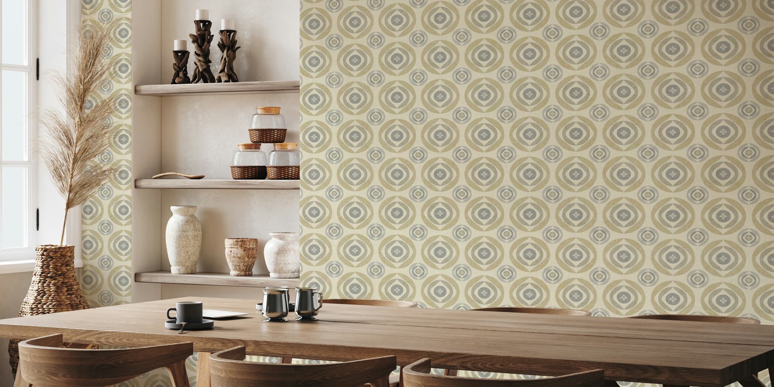 Retro circular geometric wallpaper design