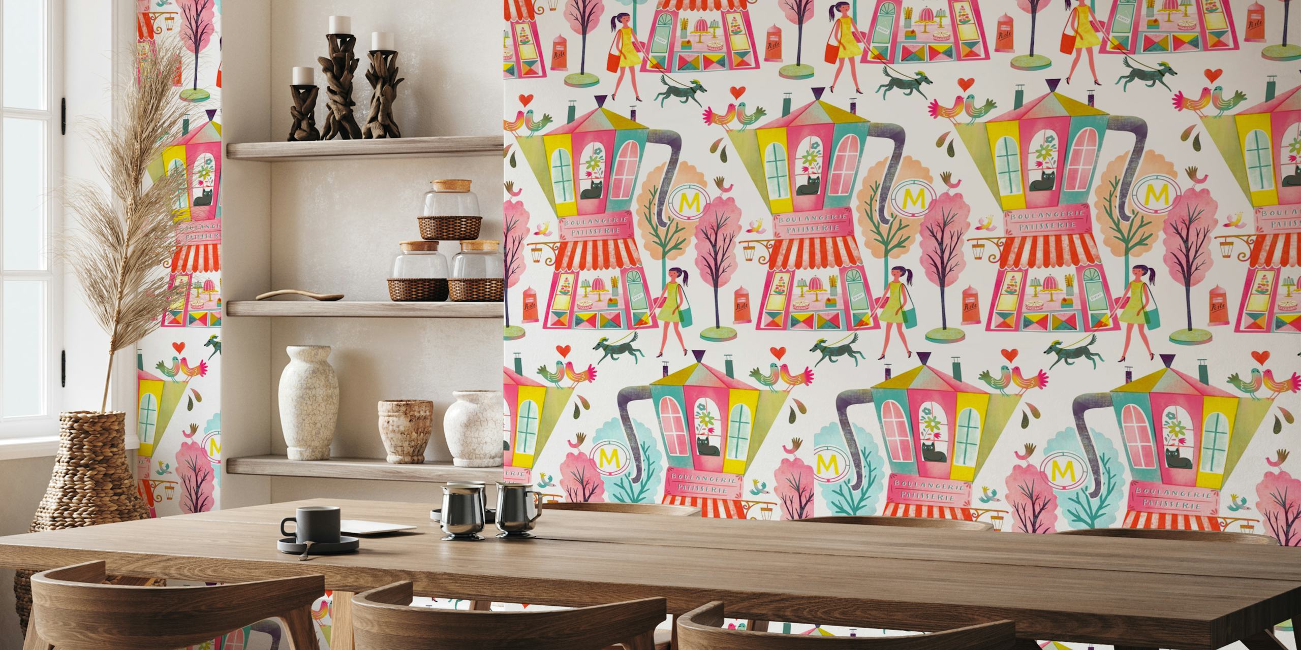 Espresso pink Paris tapet i en stilfuld indstilling