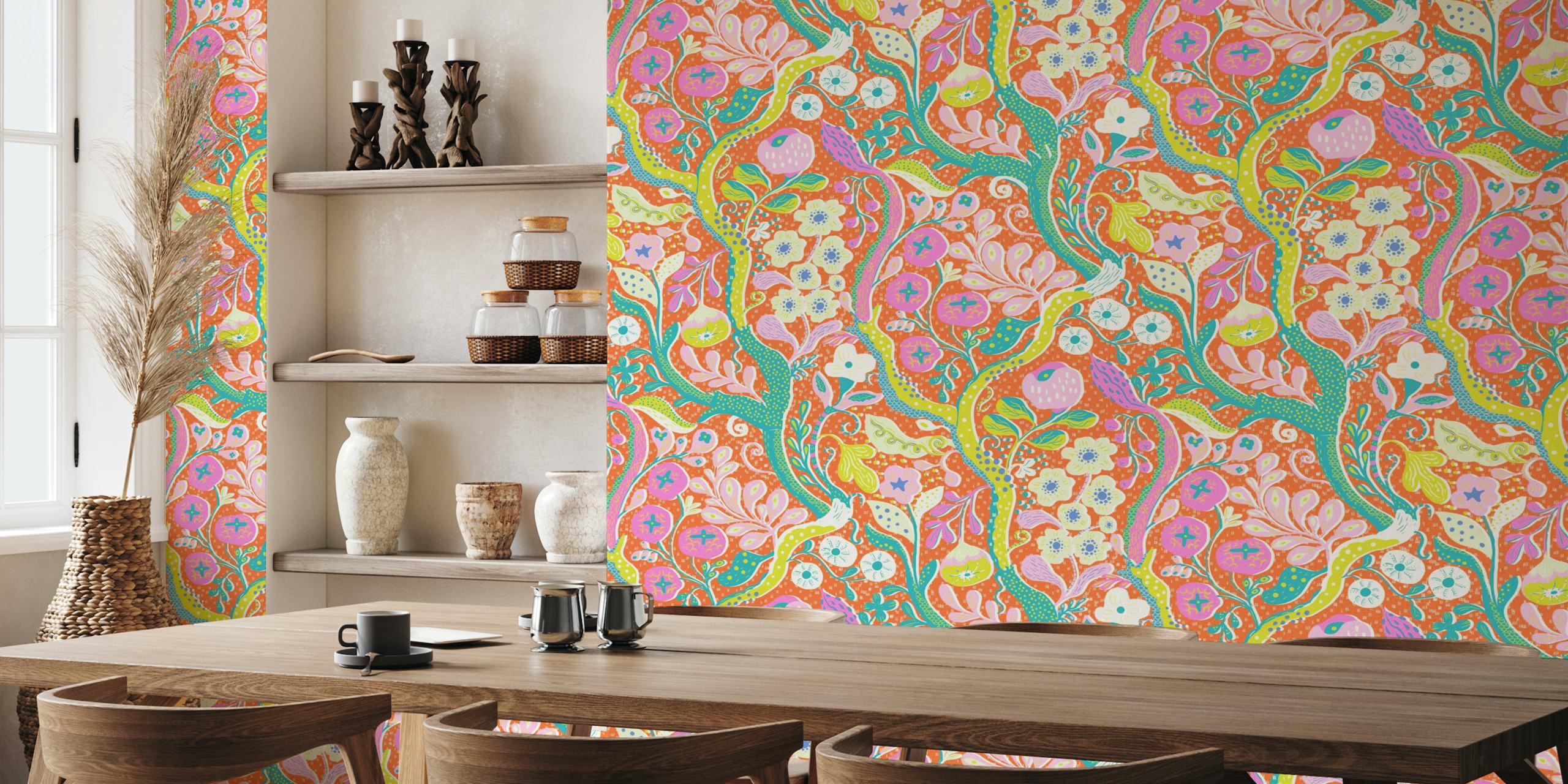 Tapeta Whimsical Kitschy Floral Garden u sobi
