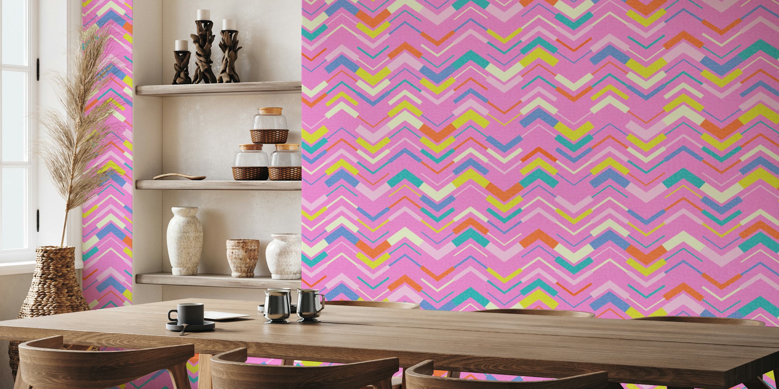 Colorful Kitschy Chevron Stripe - Hot Pink in una stanza
