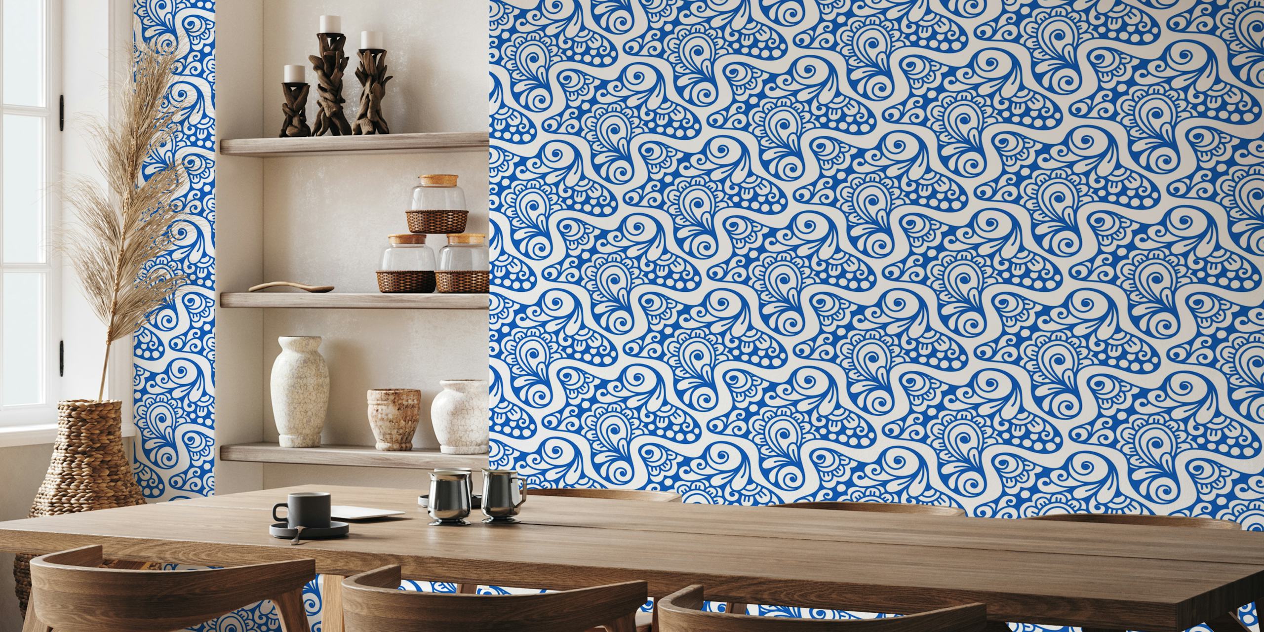 Blue Swirl Floral Doodles tapetdesign