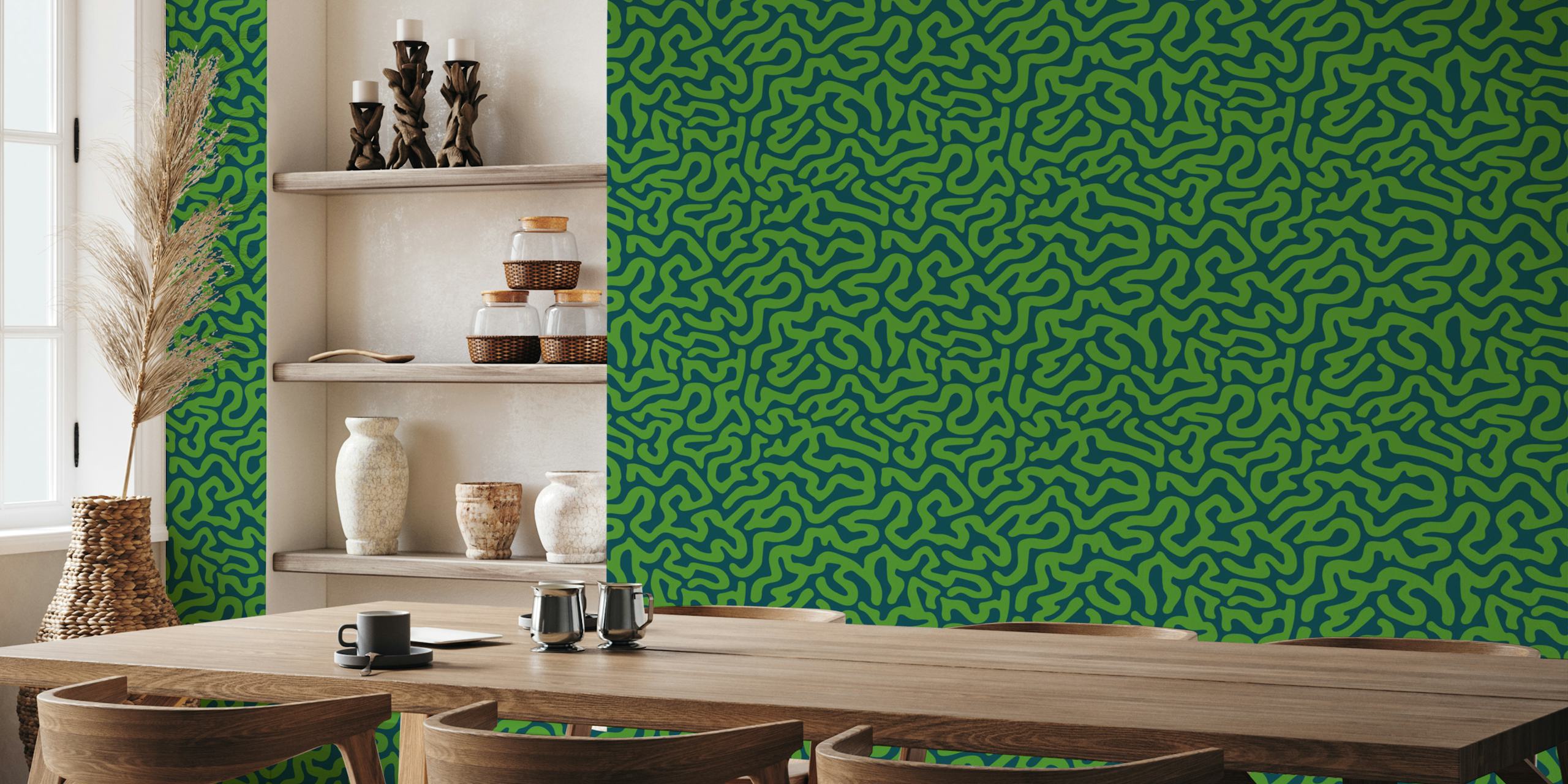 Abstract coral reef wallpaper in a room