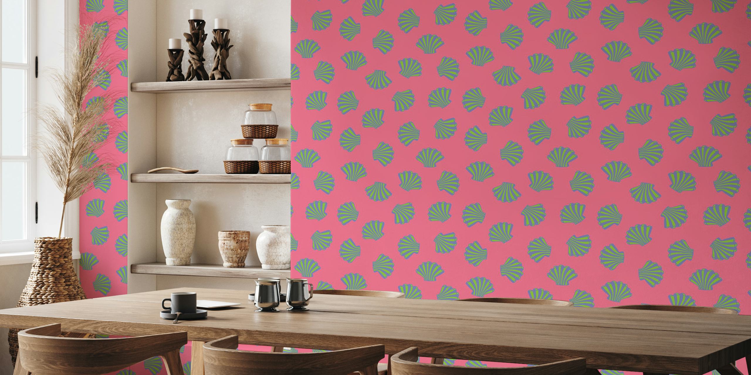 Seashells wallpaper in a bright room