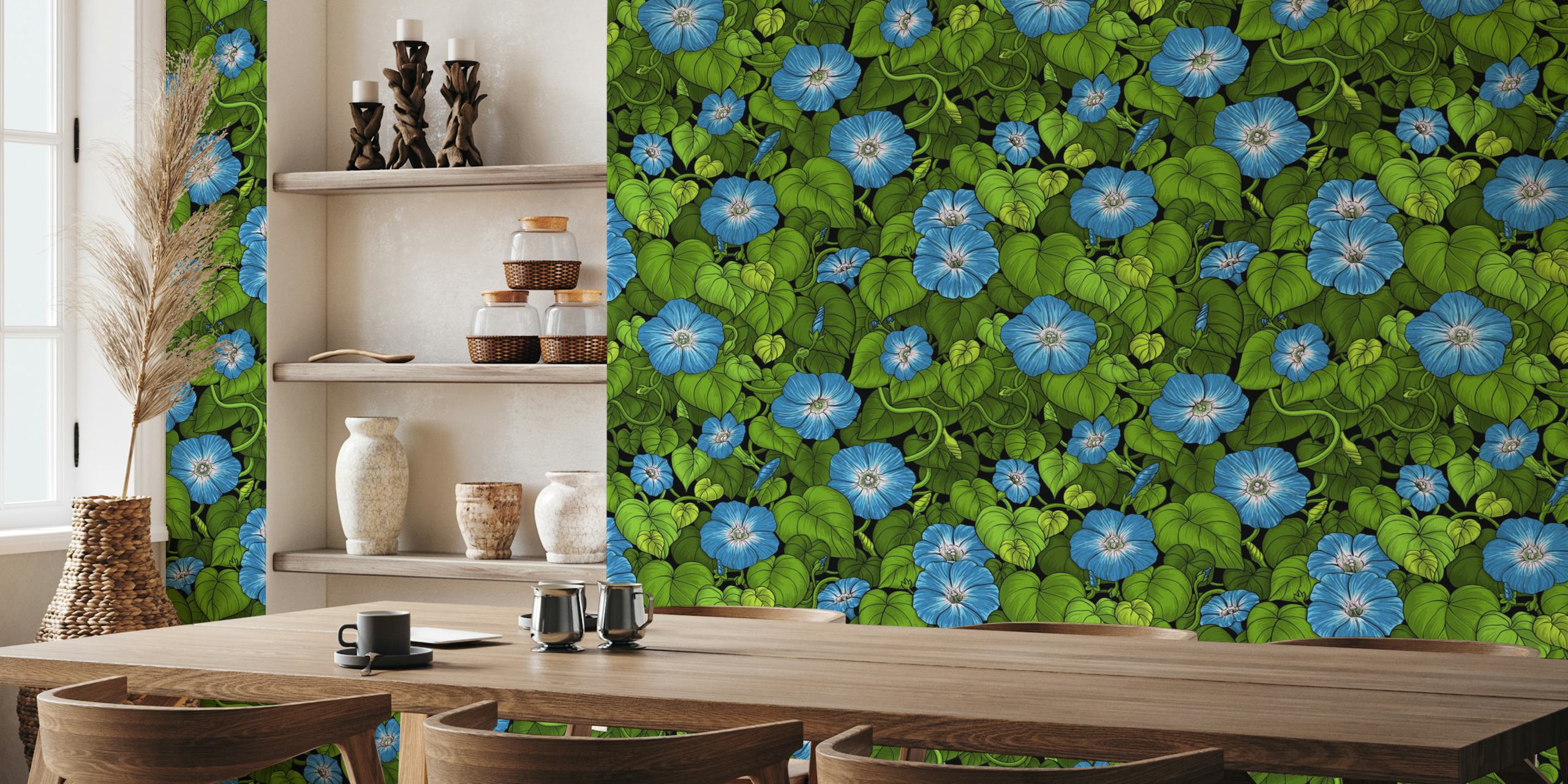 Morning glory wallpaper in een kamer setting