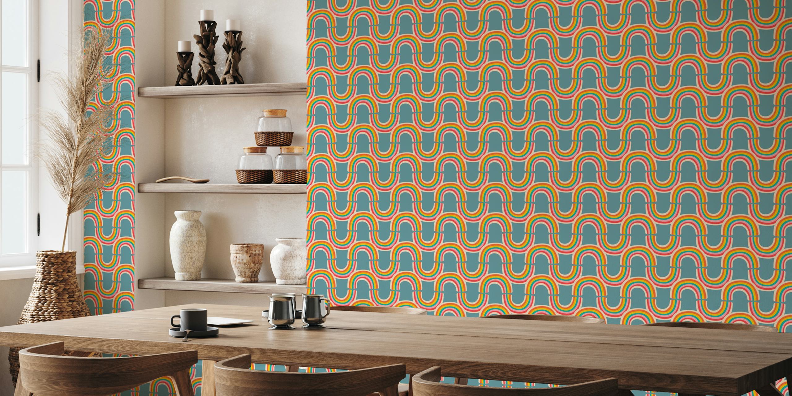 Rainbow Reflection Wavy Stripes Brights Blue wallpaper