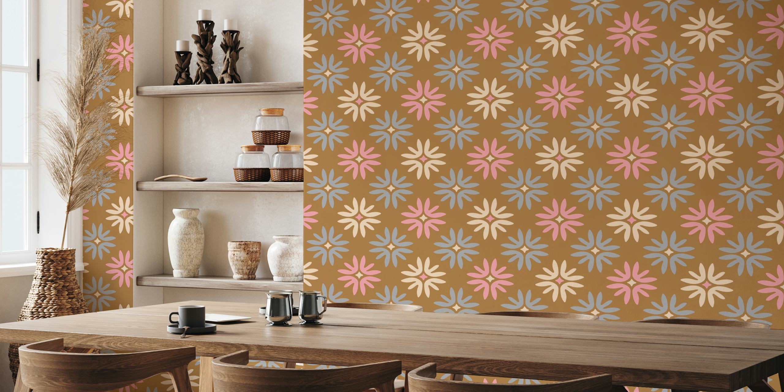 In Bloom Abstract Floral Retro Pastels Brown wallpaper