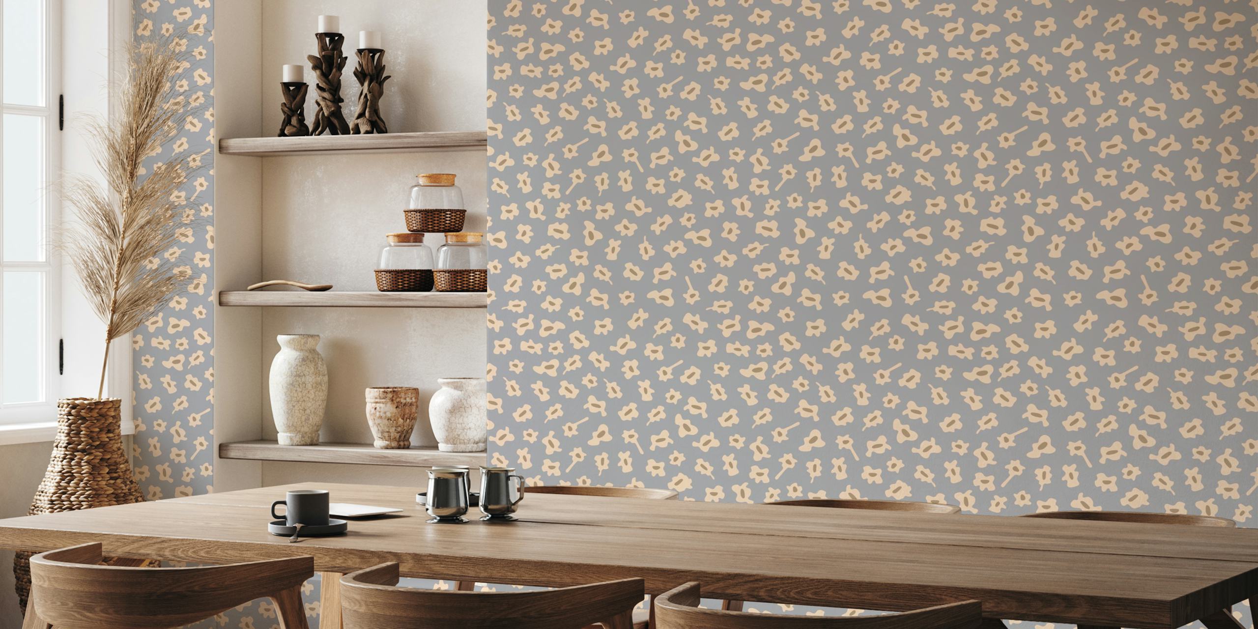 Retro floral patterns in cream and gray tones wallpaper