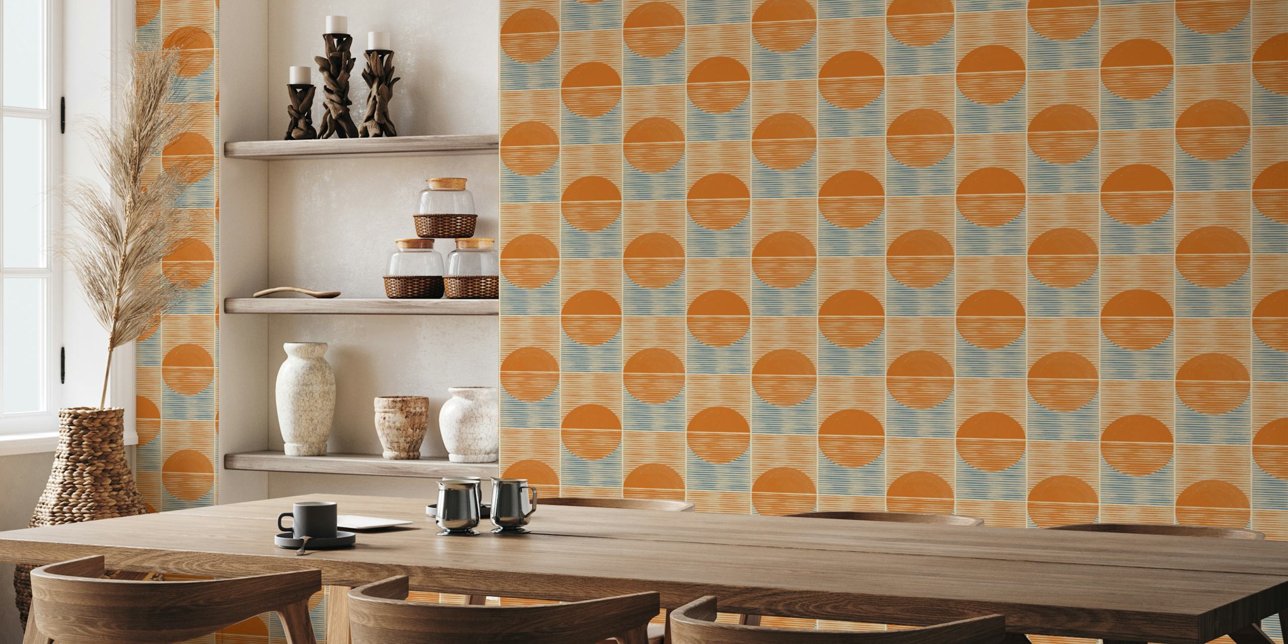 Boho Mid Century Modern Sun and Sea Tiles tapeta