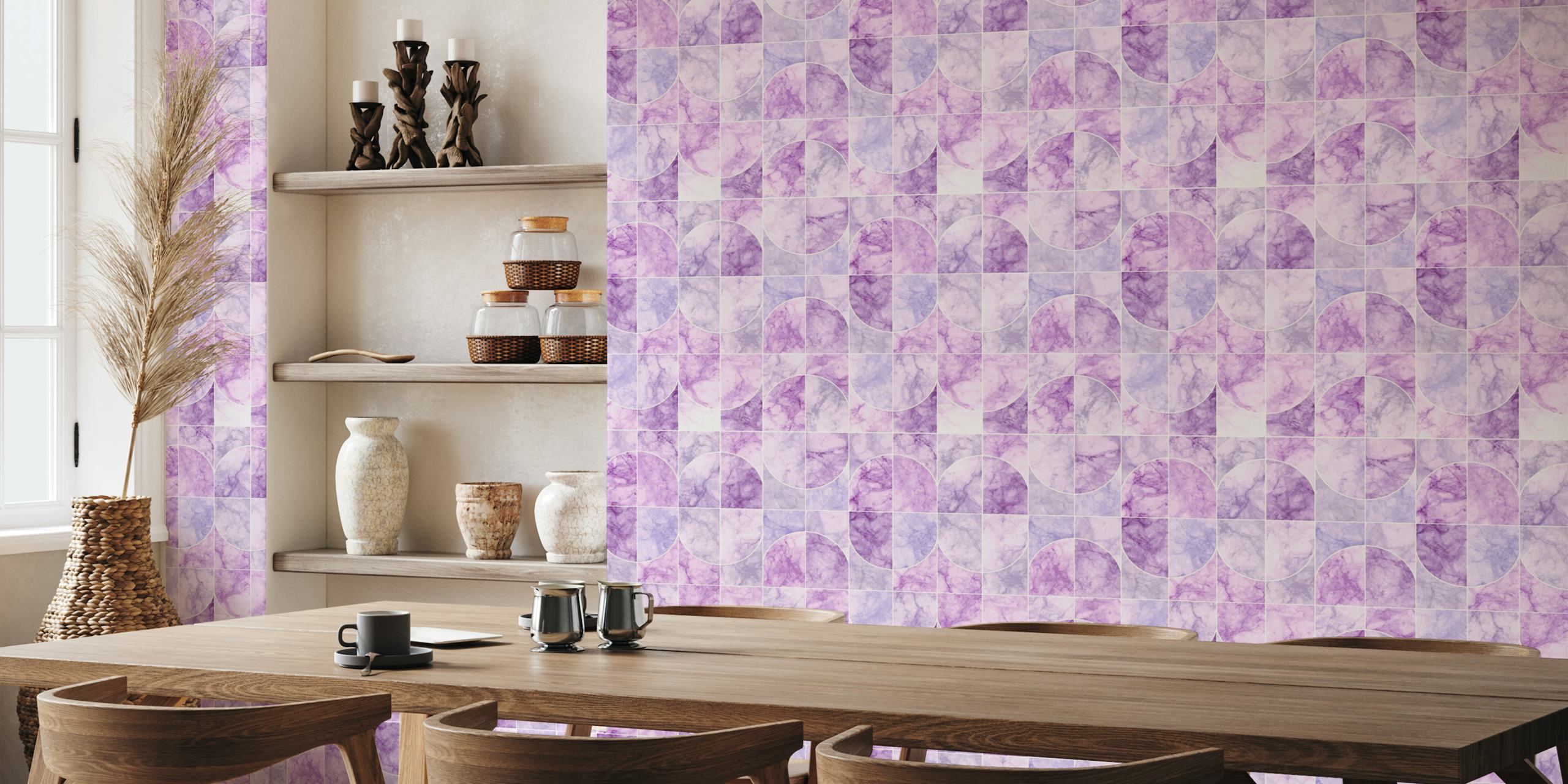 Marbled Geo Tiles Purplish tapet i et rum
