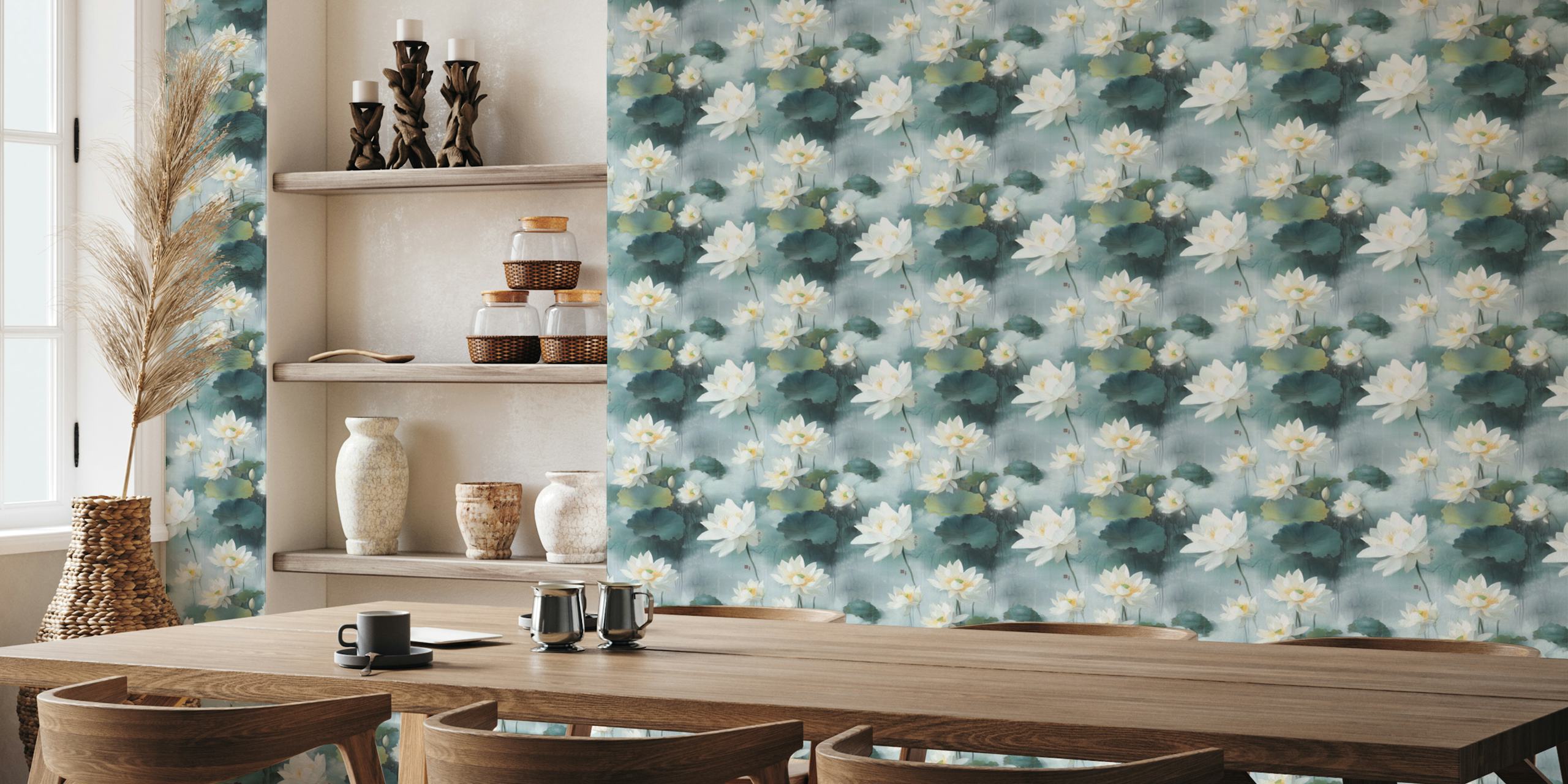 Ethereal Lotus Blossom wallpaper in a room