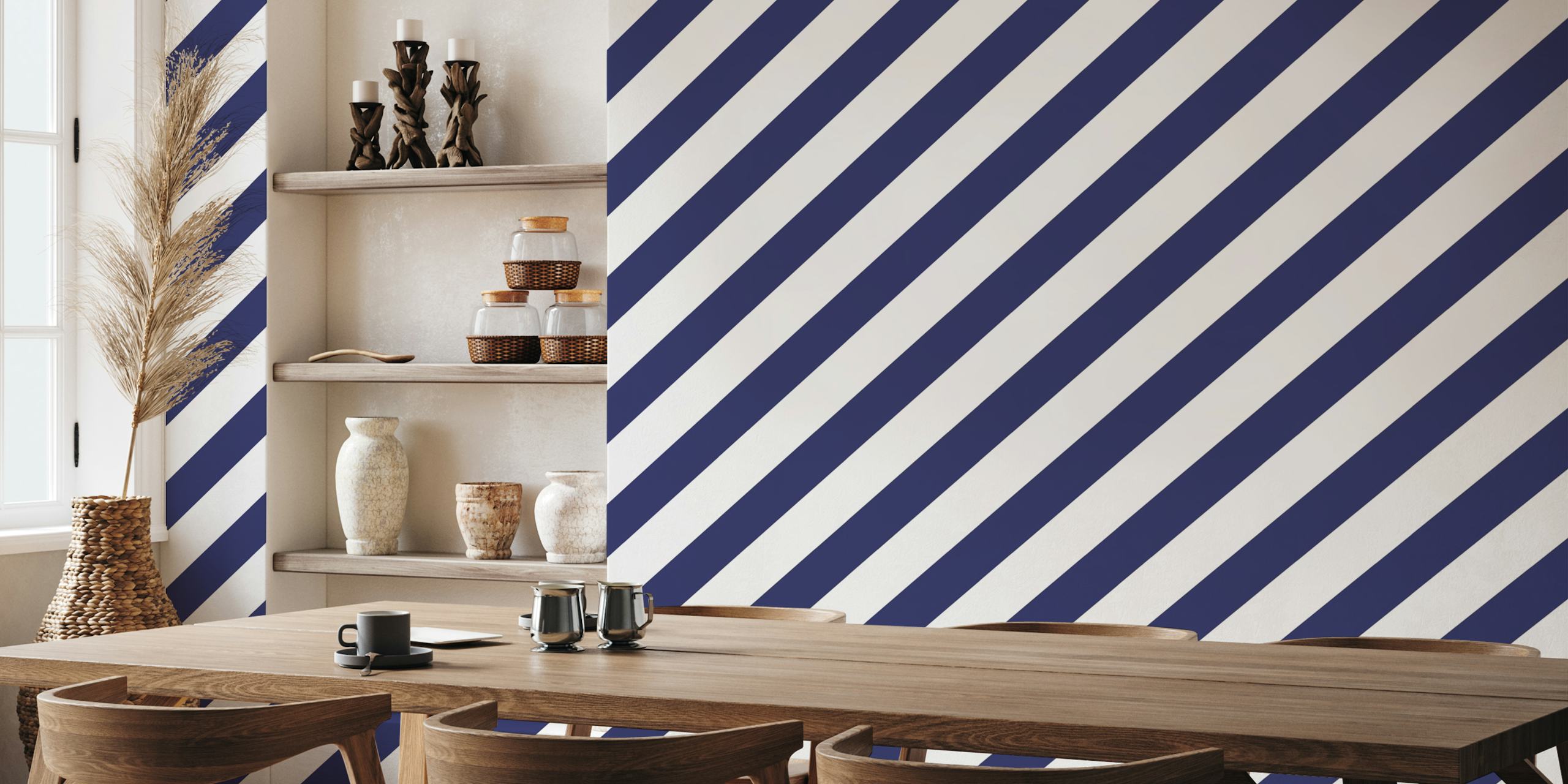Diagonal stripes navy wallpaper in modern room