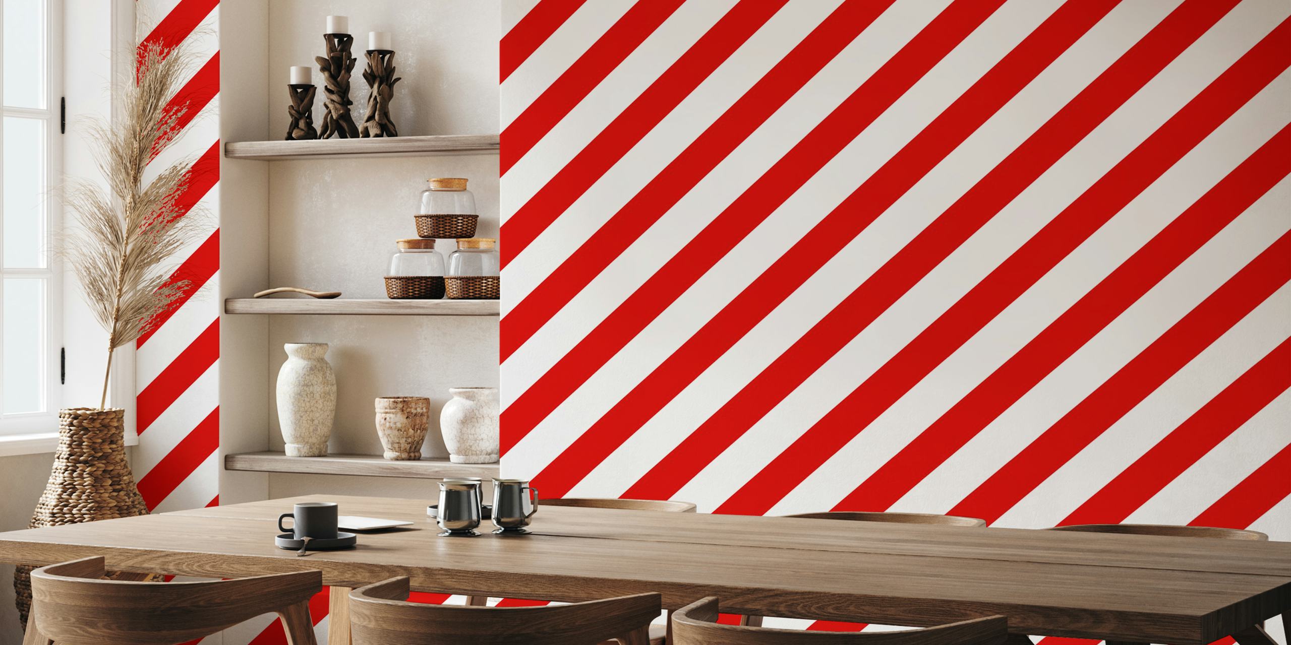 Red and white diagonal wallpaper w pokoju