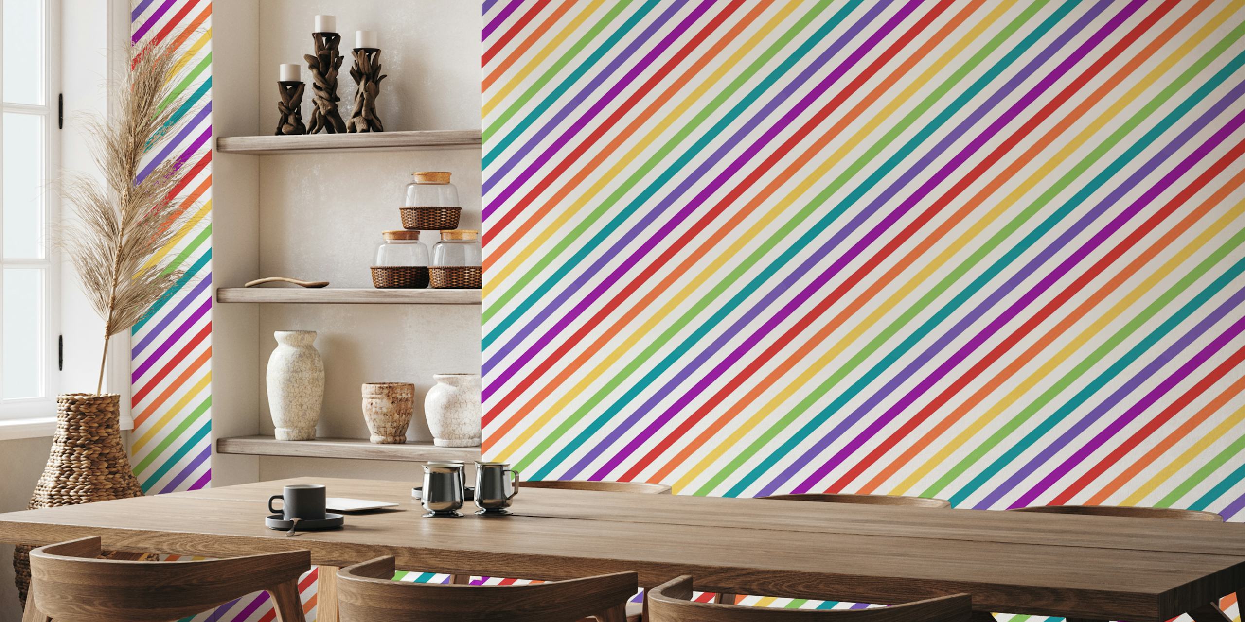 Diagonal rainbow wallpaper in una stanza luminosa