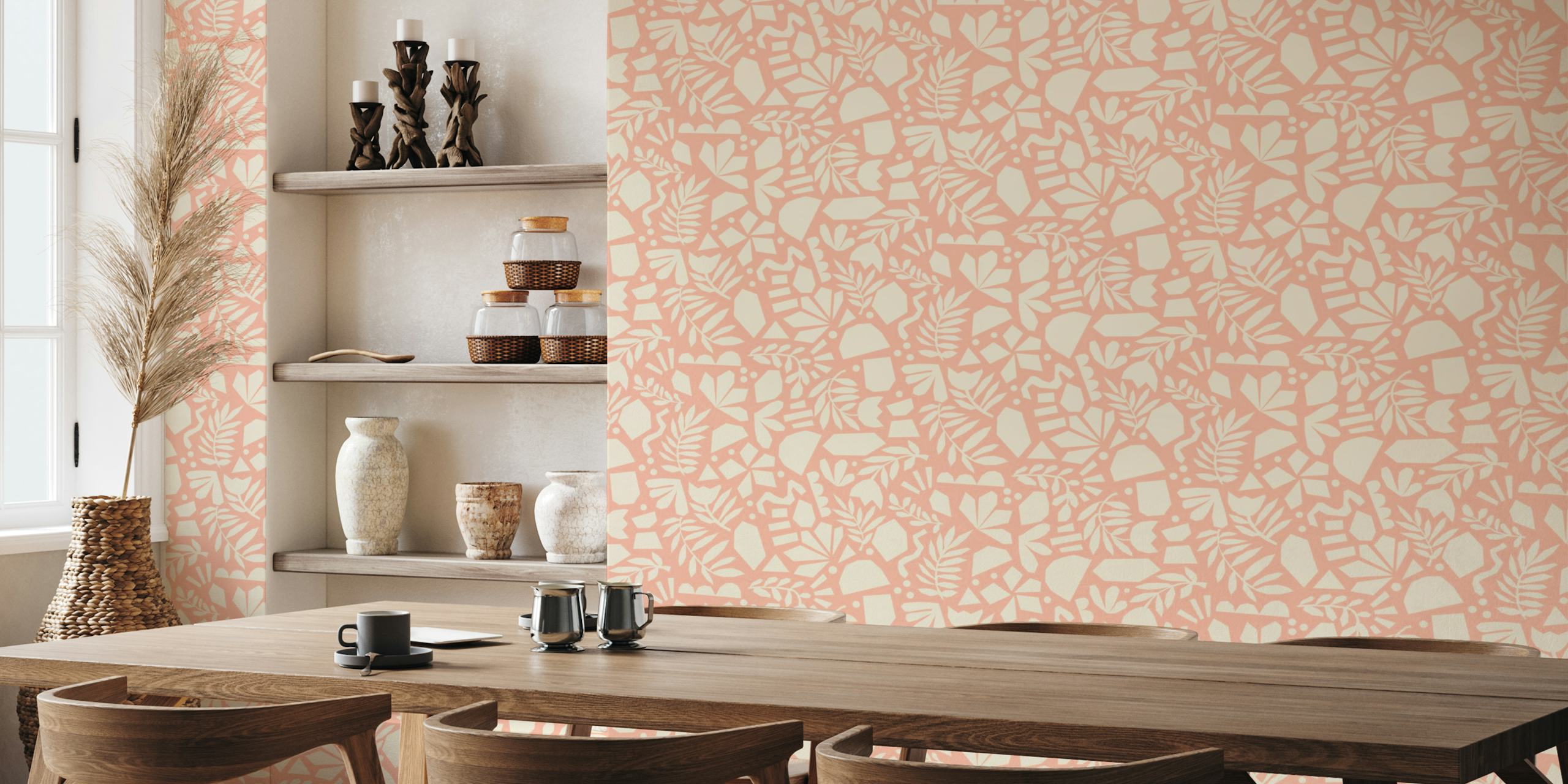 Floral abstract wallpaper in pastel peach