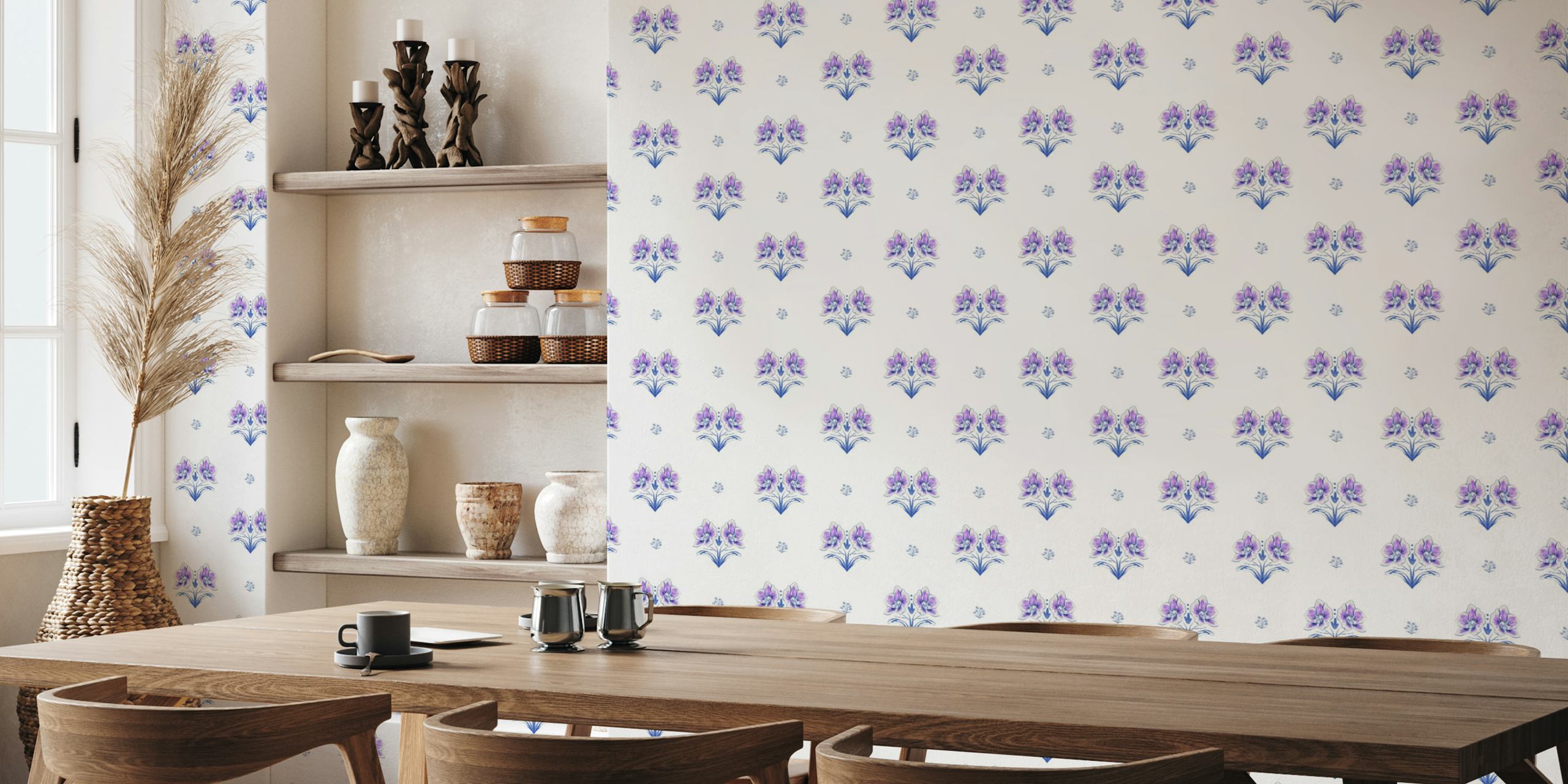 Purple orchid flowers on white background floral wallpaper
