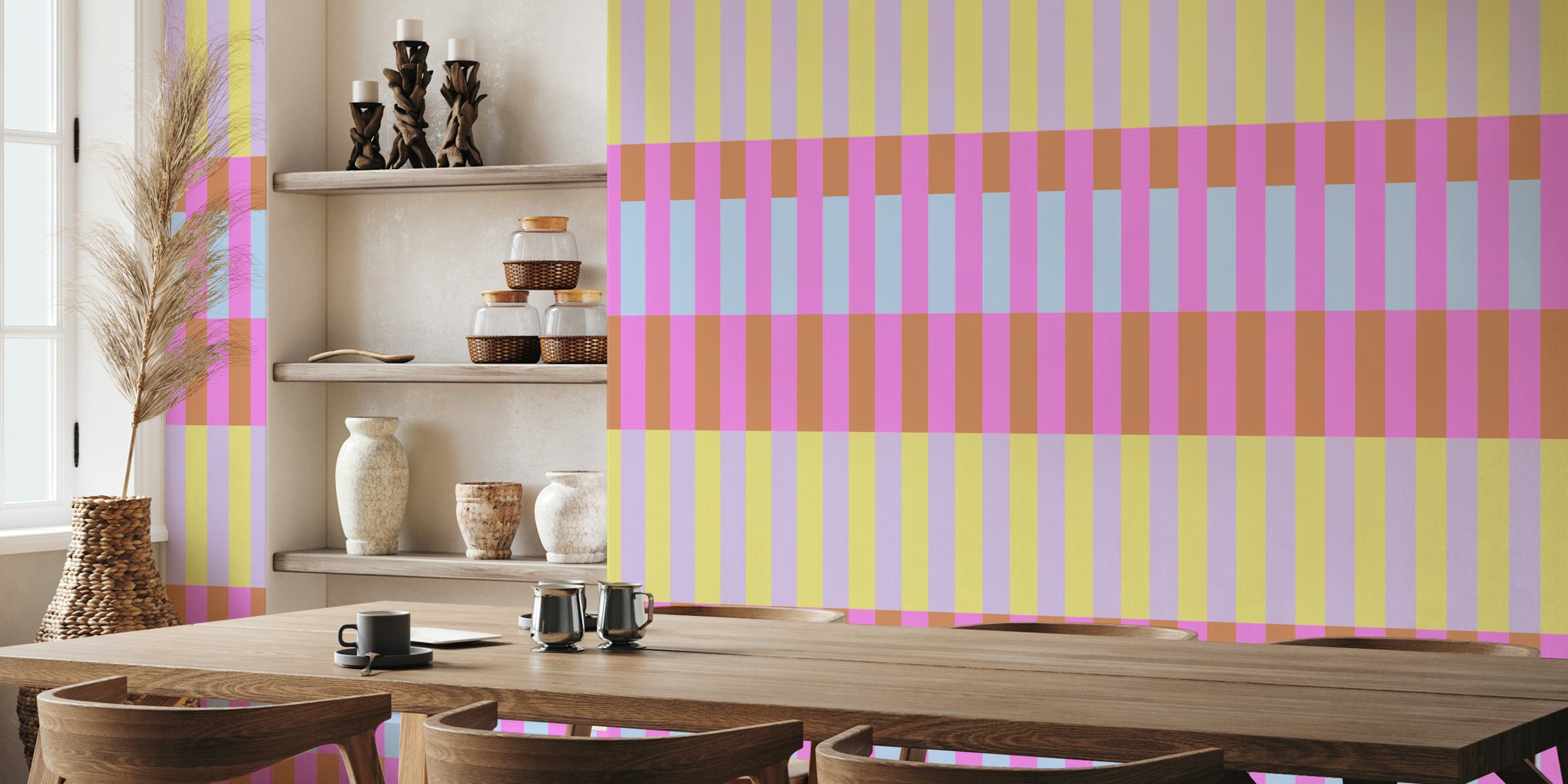 Carta da parati Tile Stripes gialla e rosa