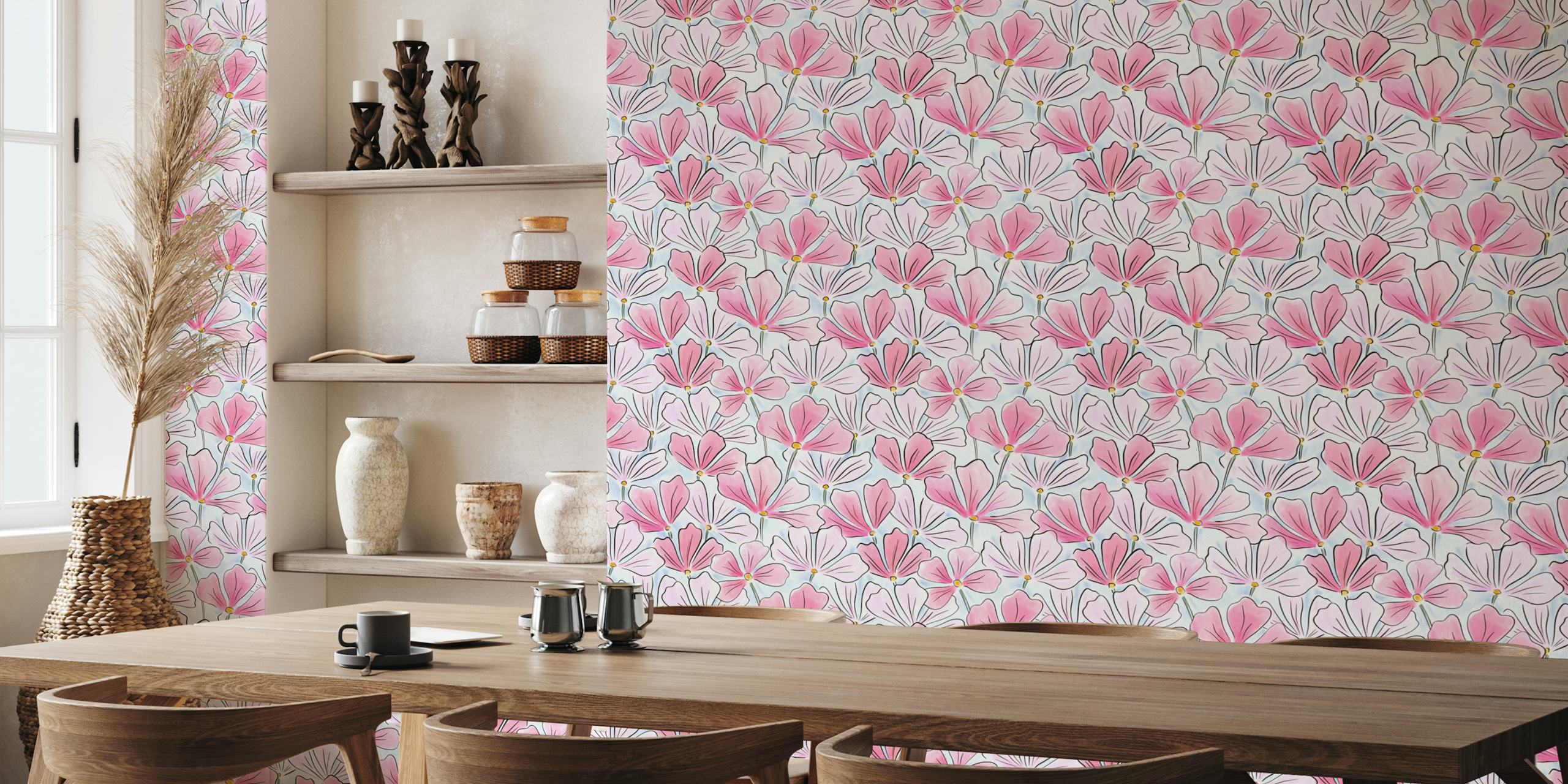 Watercolour Cherry Blossom Bliss wallpaper in a room