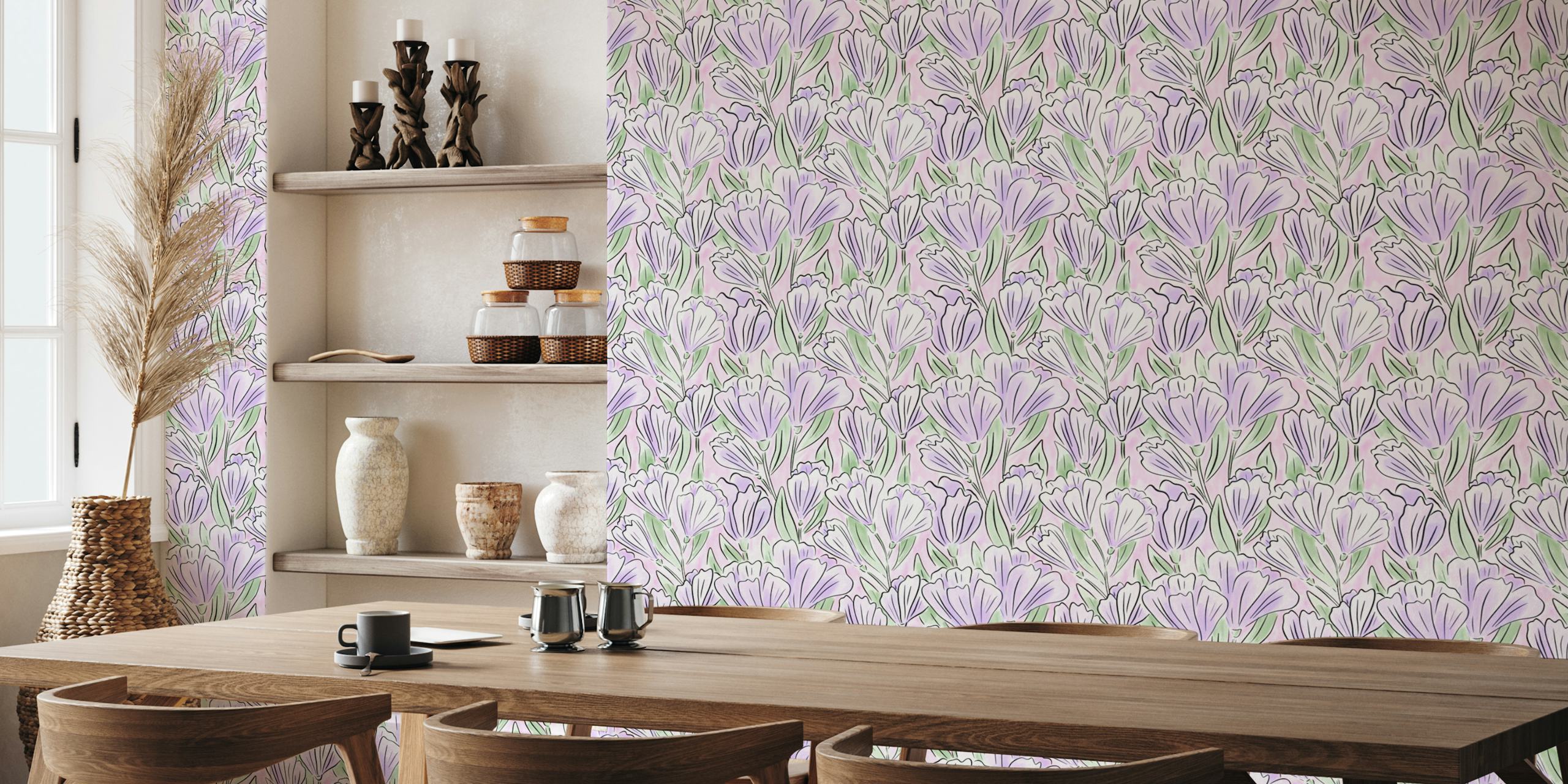 Papel pintado Watercolour Blossoming Spring Flora en una habitación