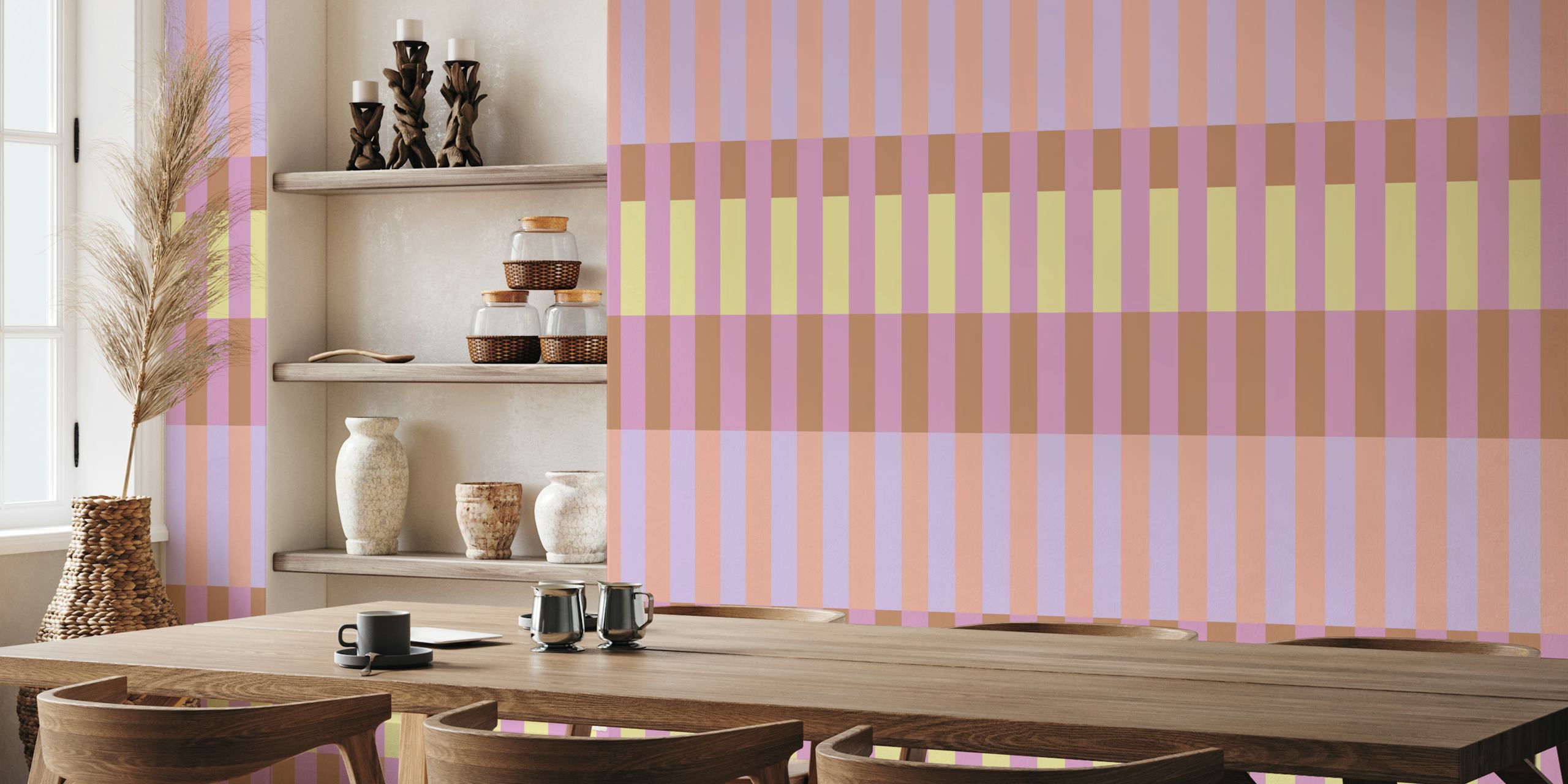Wallpaper Tile Stripes Apricot Yellow en una habitación