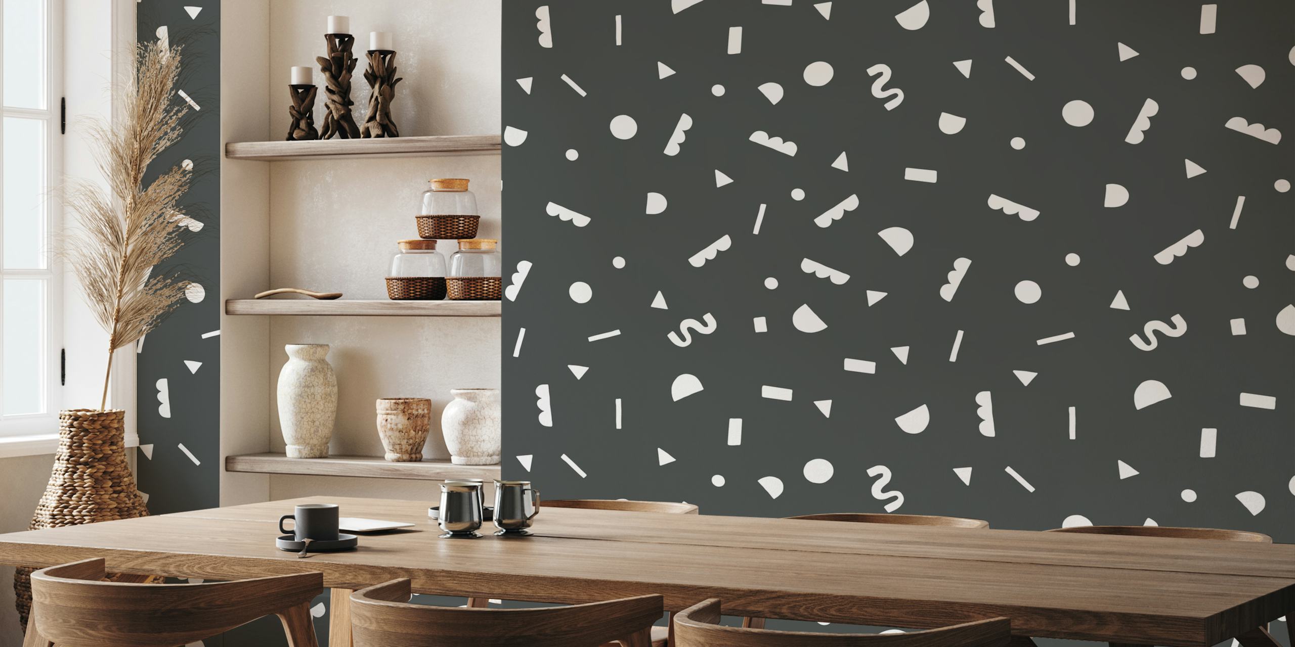 Diseño de papel tapiz Dark Shapes en una habitación