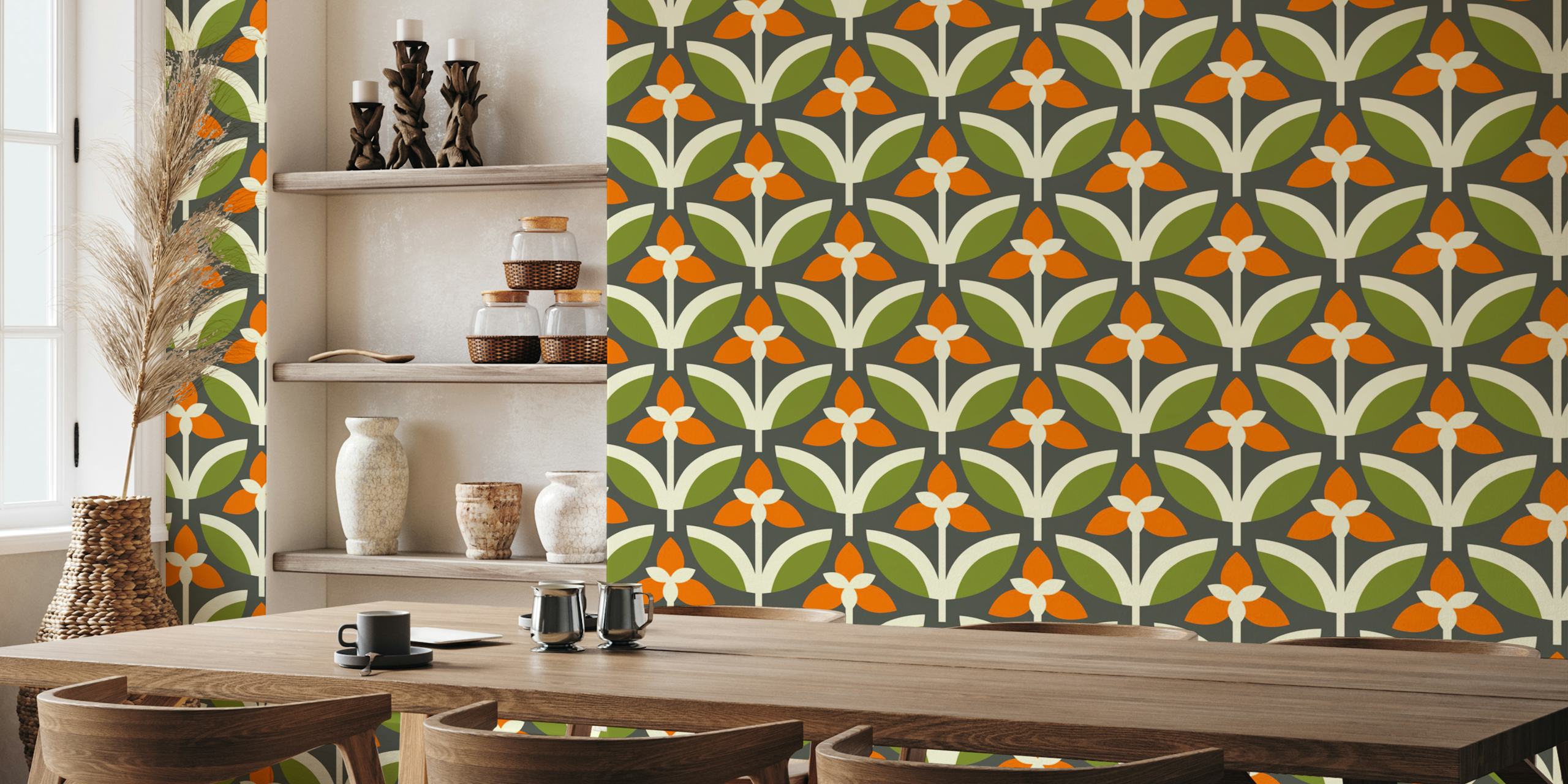 Autumn Flora Retro wallpaper in una stanza