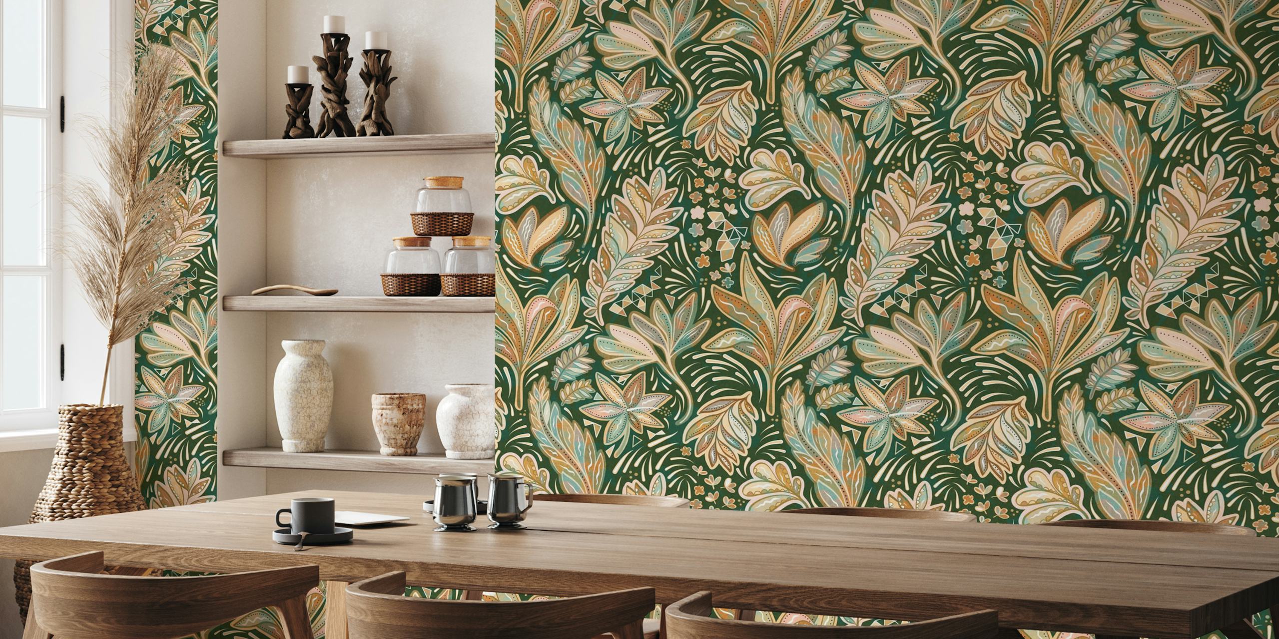 Tropical Bohemian Palm Leaves papier peint dans une pièce