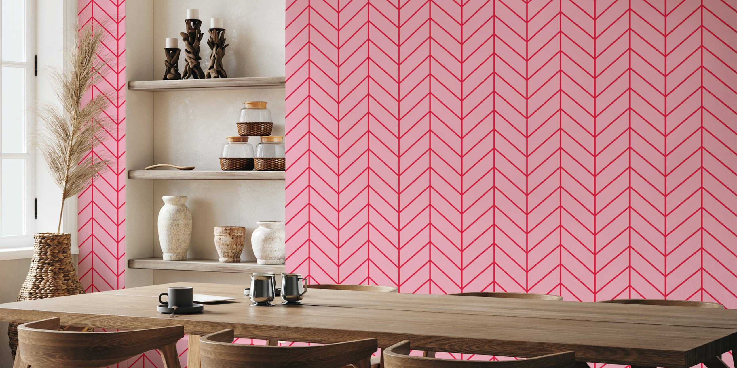 Chevron pattern wallpaper in pink and red