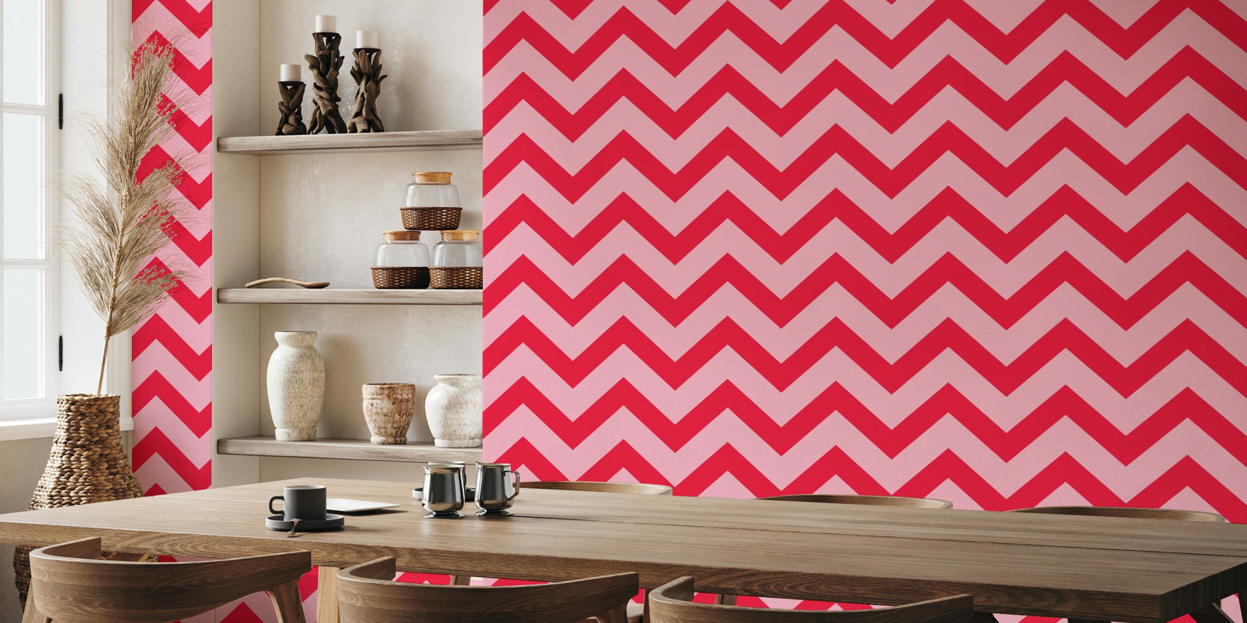 Chevron pattern wallpaper in pink and crimson red colors