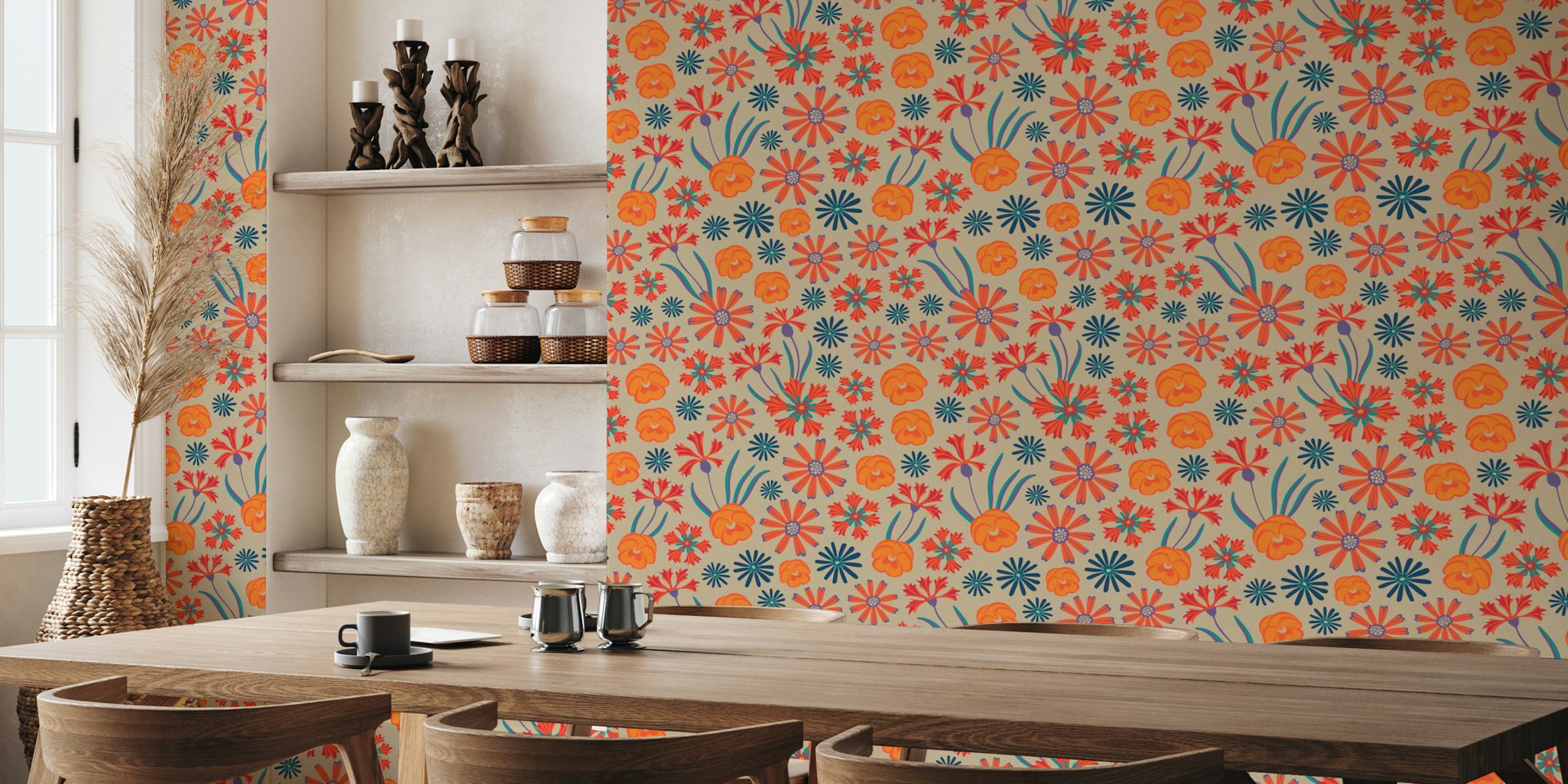Floriography Floral Botanical Orange wallpaper in a room
