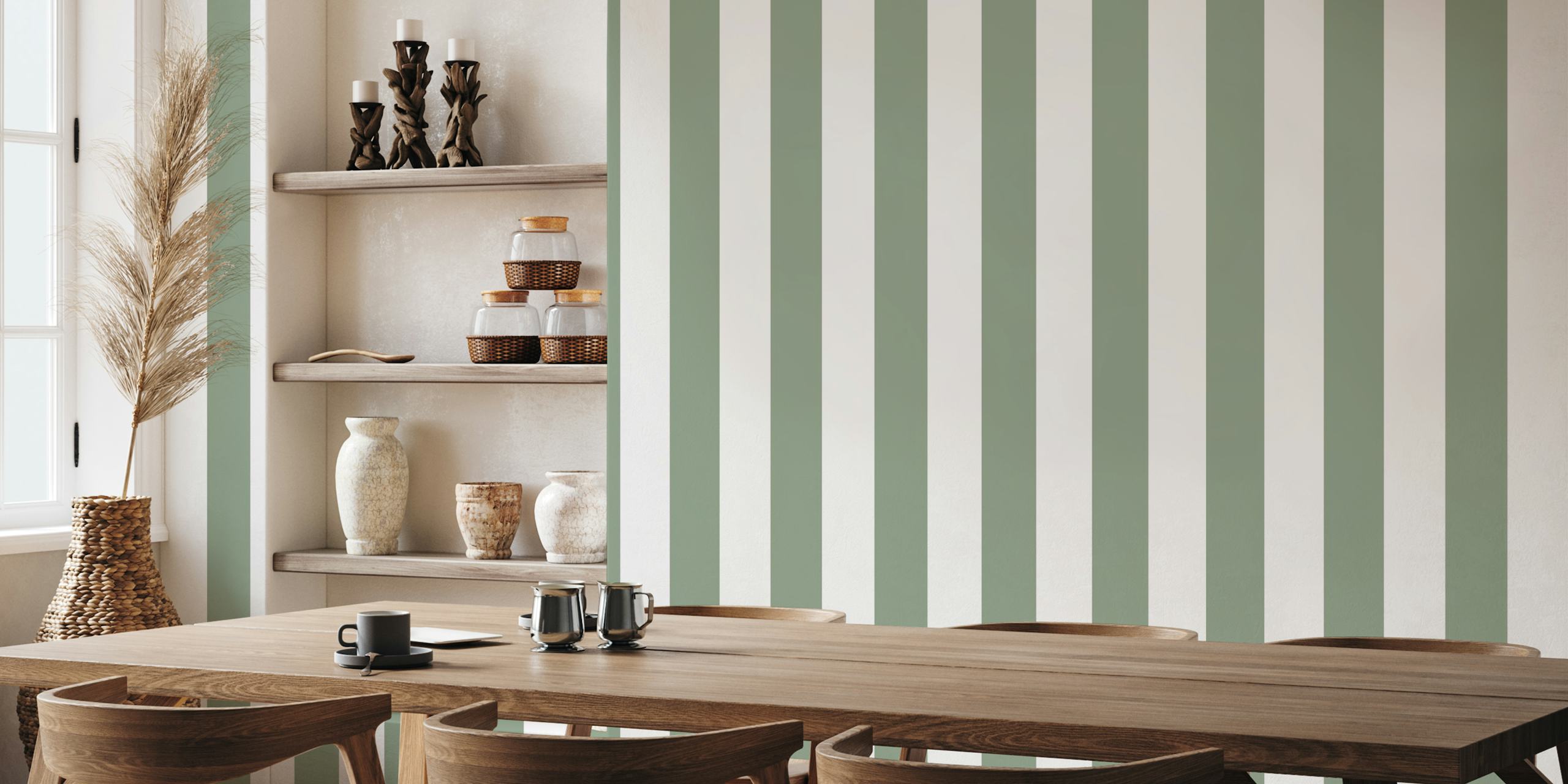 Sage And White Scandi Stripes papel de parede no quarto de criança