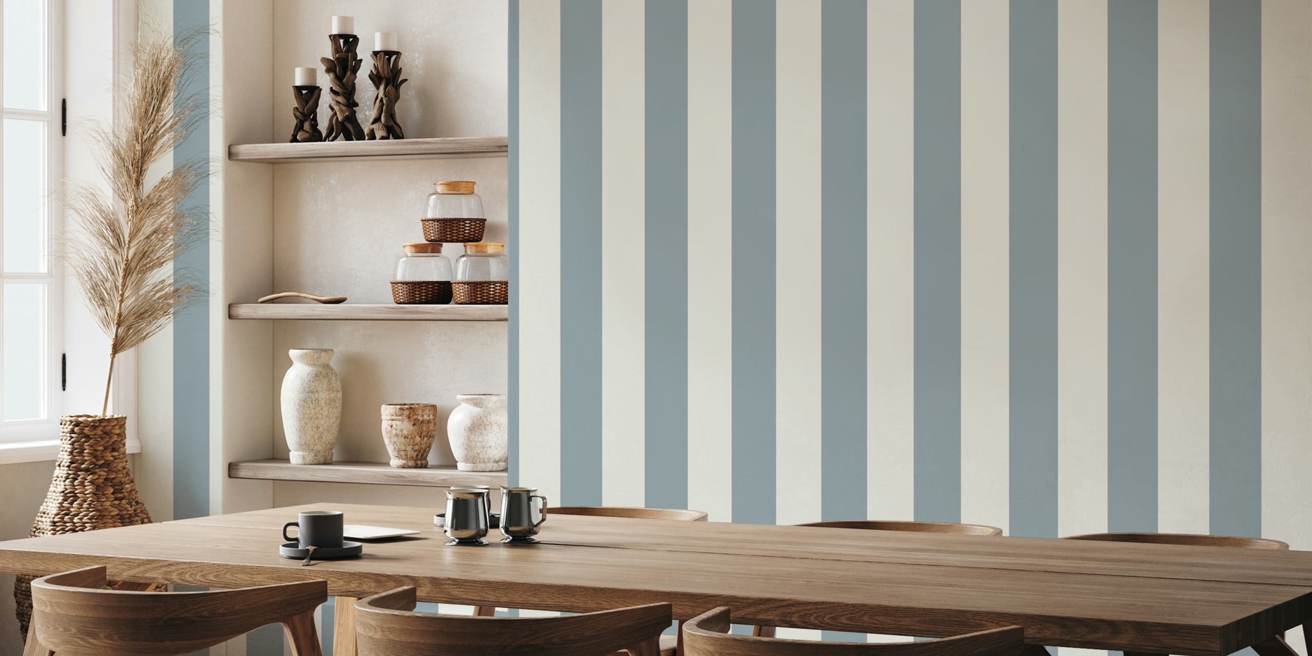 Papel de parede Dove Blue And Gray Scandi Stripes Nursery no quarto infantil