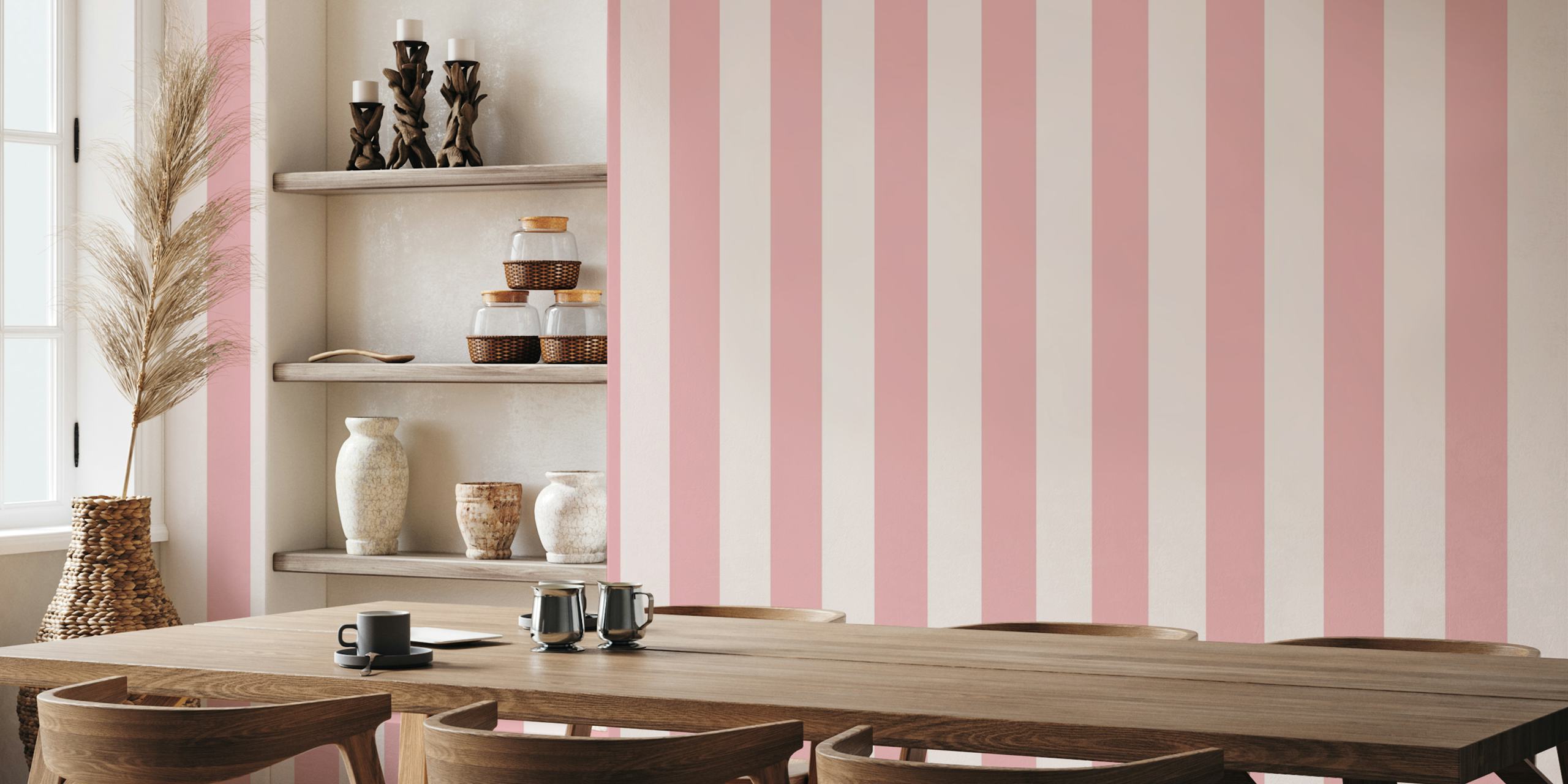 Pink blush and cream striped nursery wallpaper