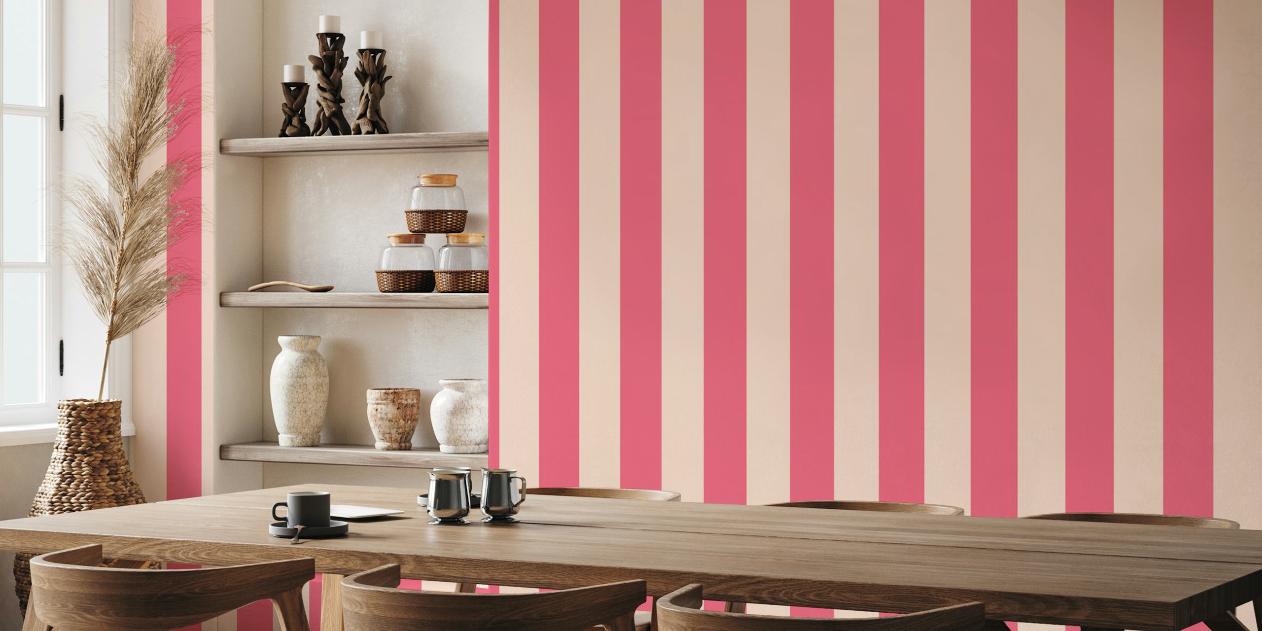 Pink and blush striped pattern wallpaper in Scandi style