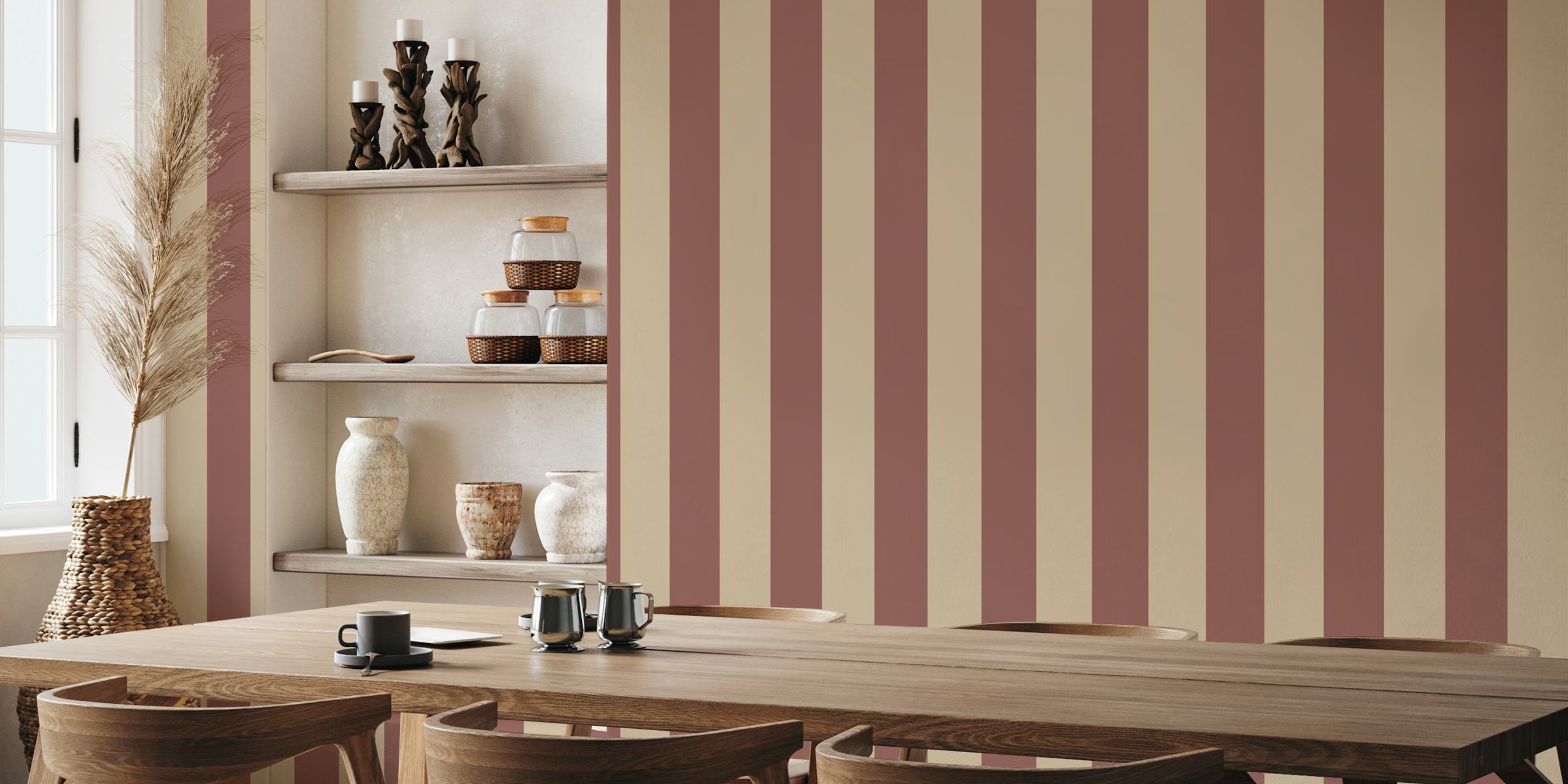 Brown and beige Scandi stripes wallpaper in nursery