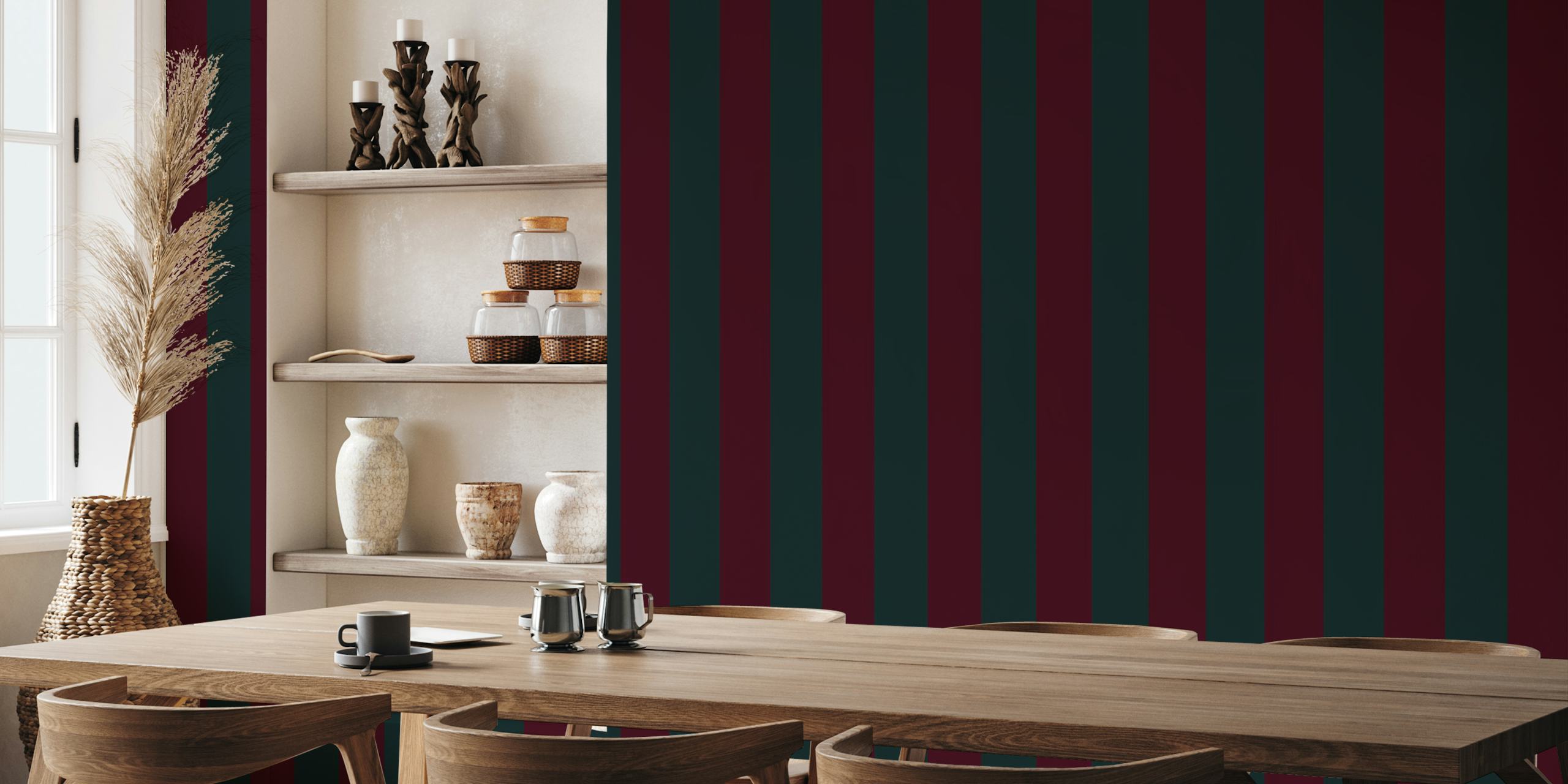 Burgundy Teal Bohemian Stripes Tapete im Raum