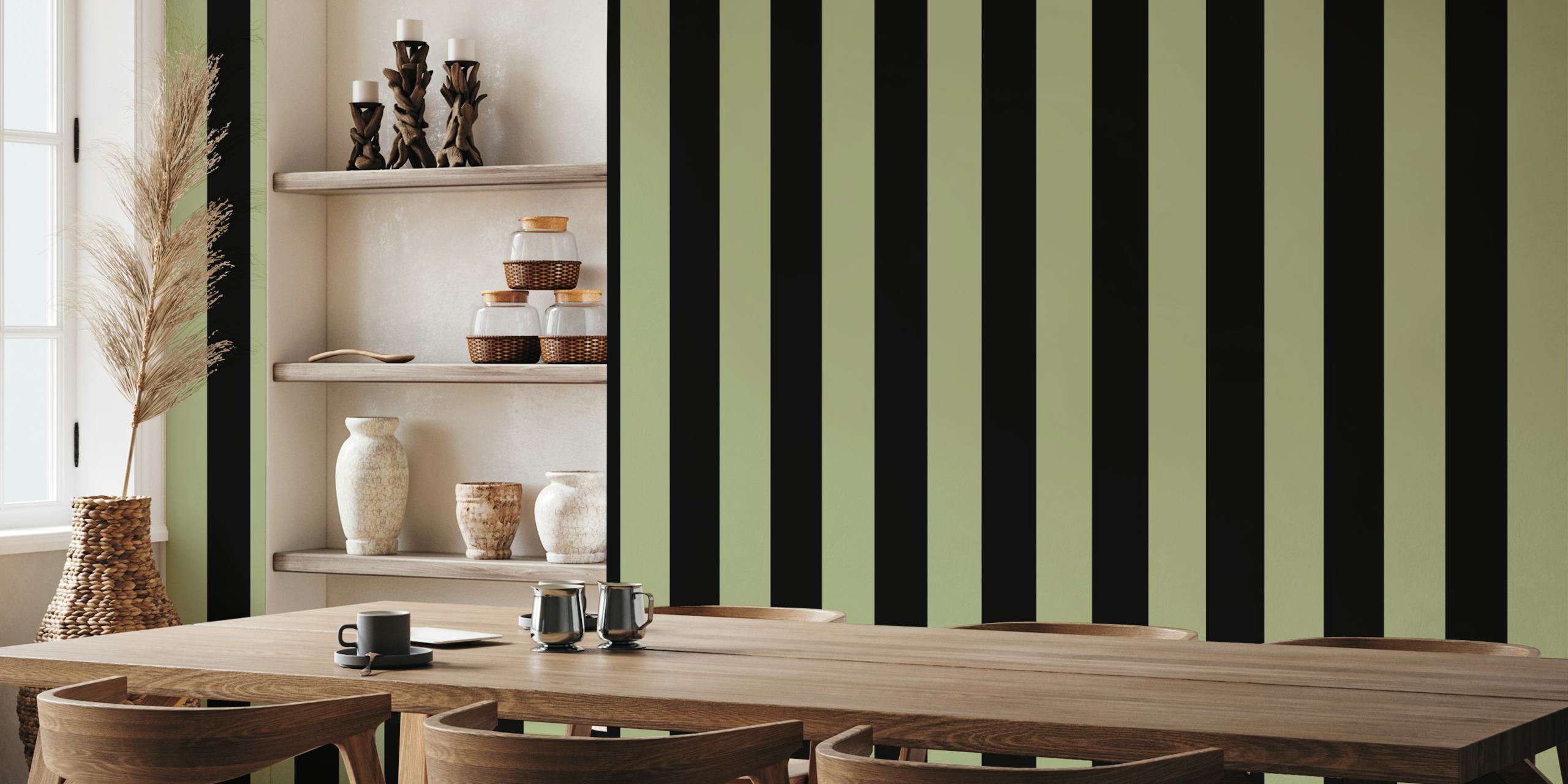 tapeta Green And Black Boho Stripes w pokoju