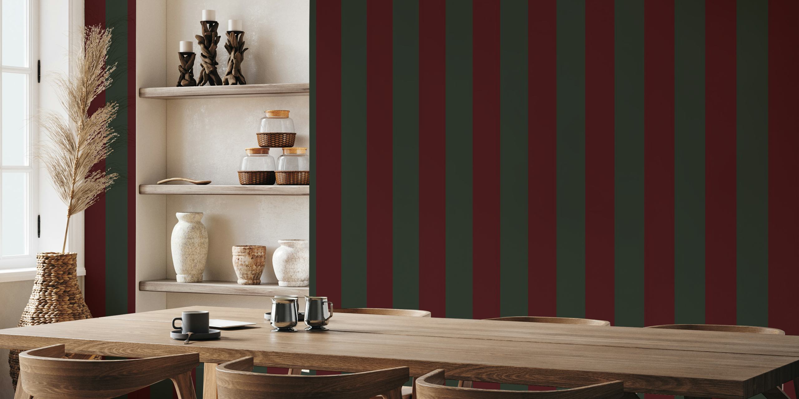 Dark green and burgundy boho stripes wallpaper