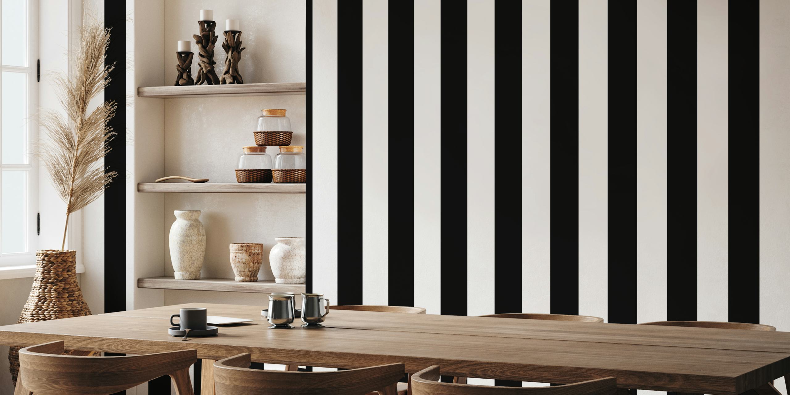 Black and White Scandi Stripes wallpaper in a nursery