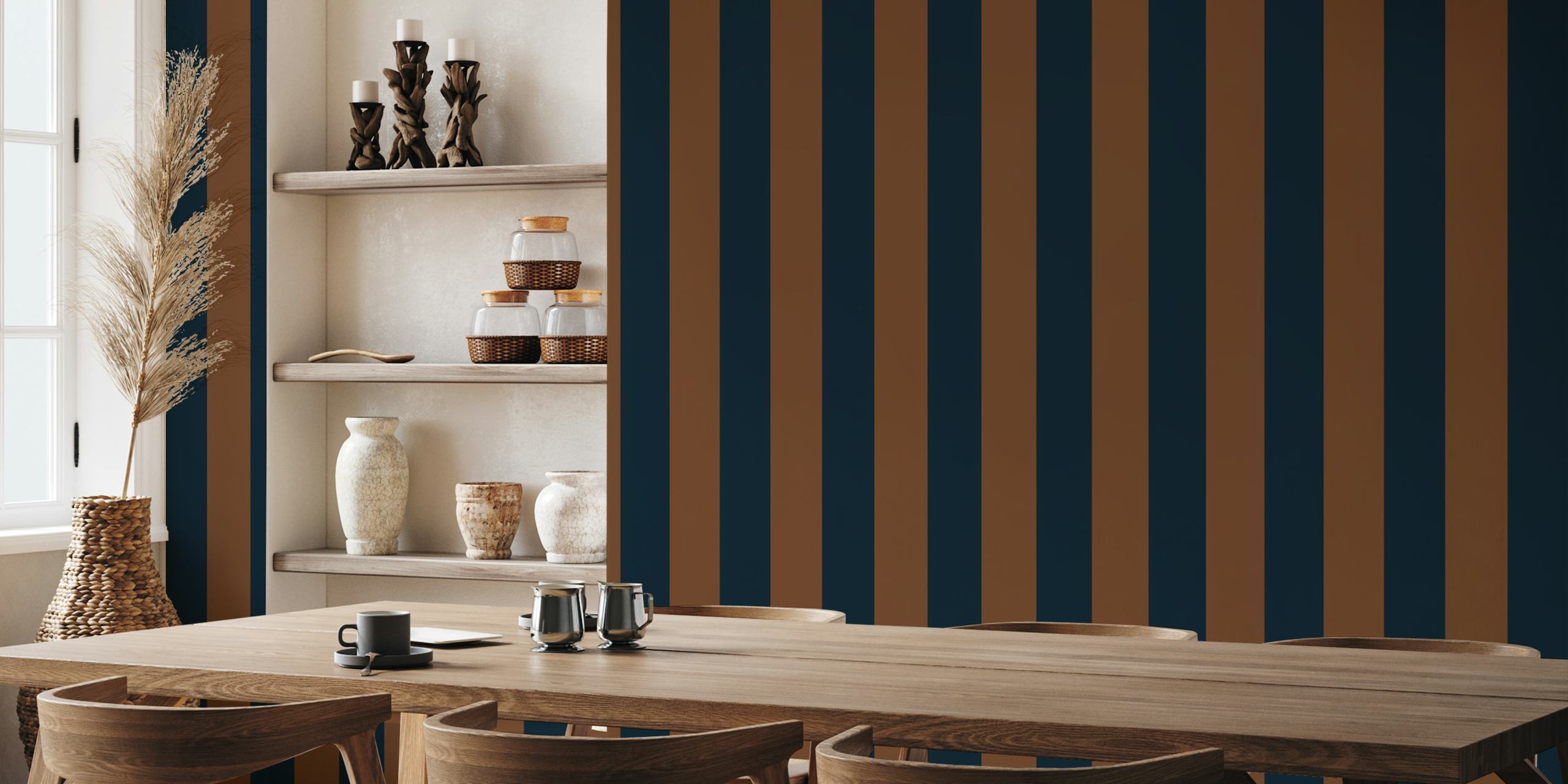 Brown And Teal Boho Stripes Tapete in einem Raum