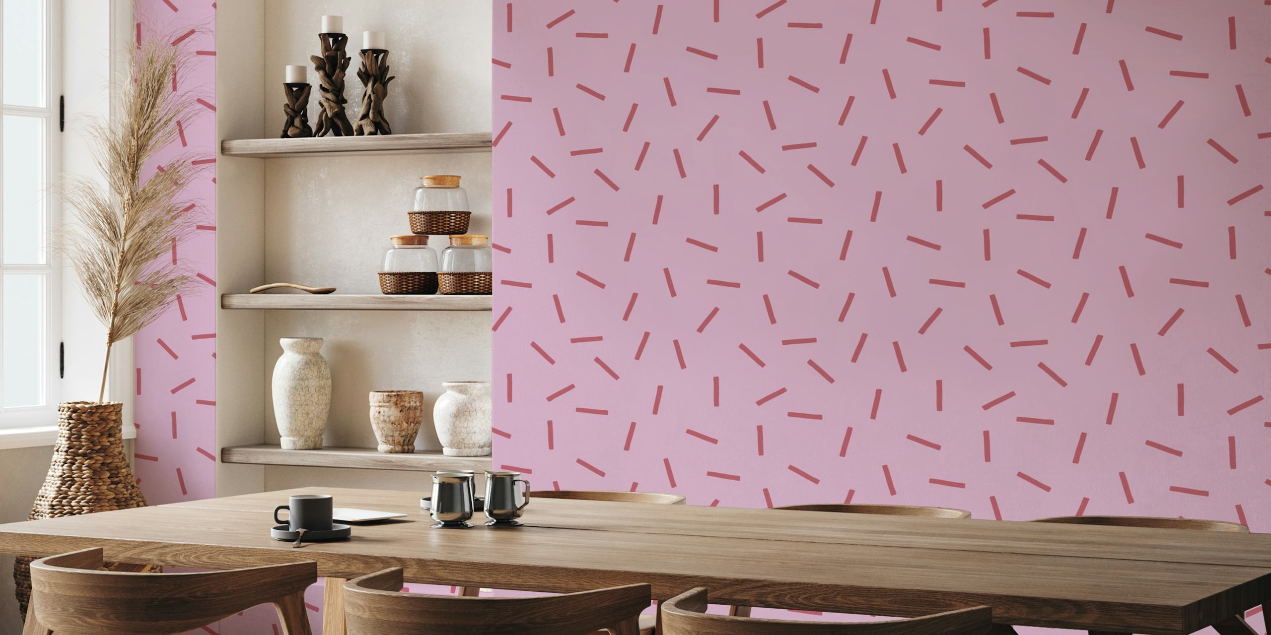 Stripe Mini Pink Rose papel pintado en una habitación