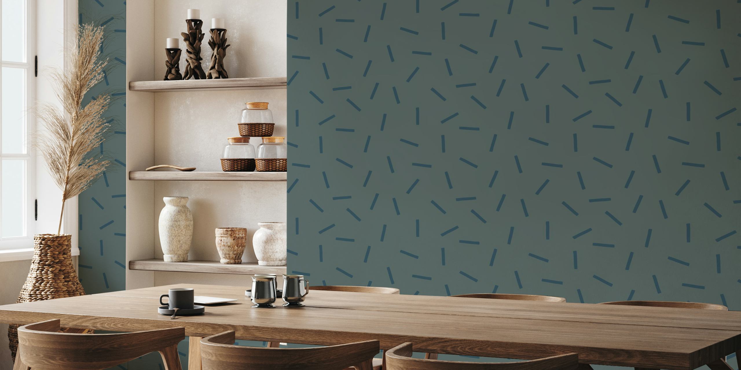 Stripe Mini Blue Green tapetdesign i et rom