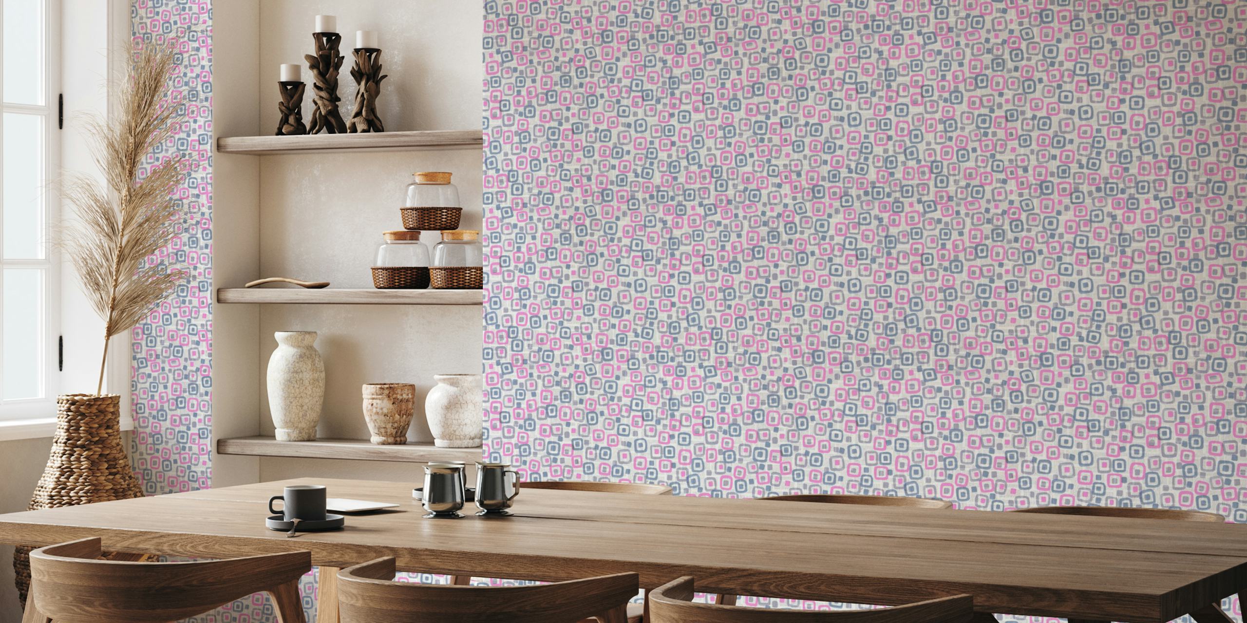 Papel tapiz boho chic con bloques coloridos