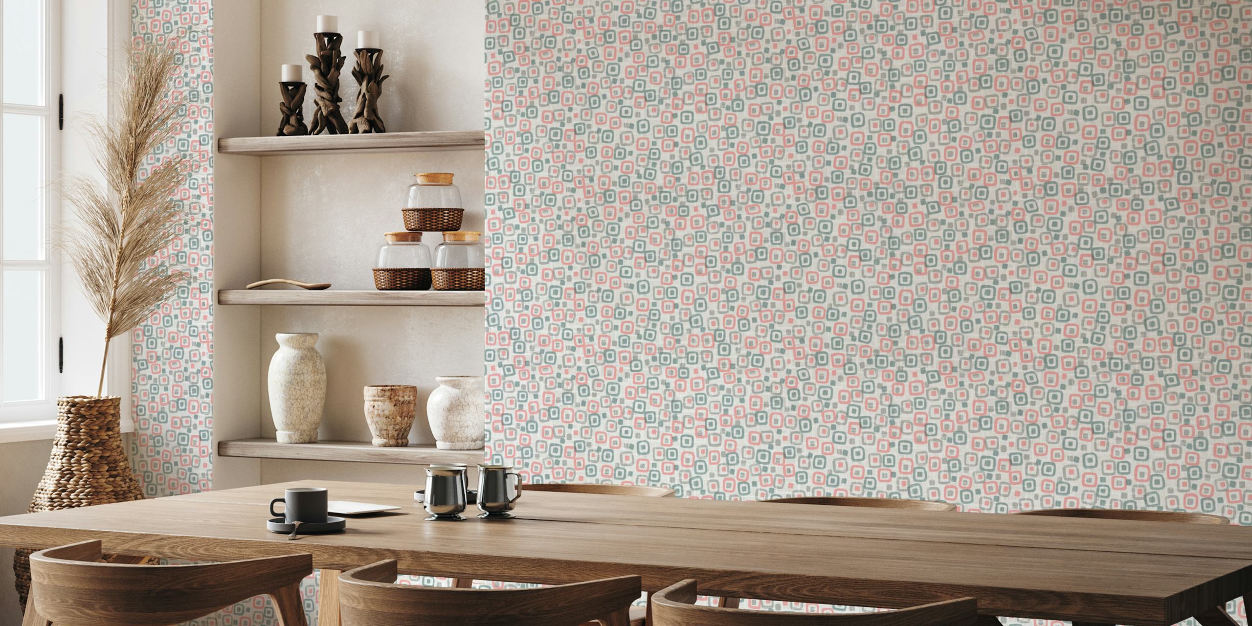 Geometric patterns with pink, grey, and white colors wallpaper