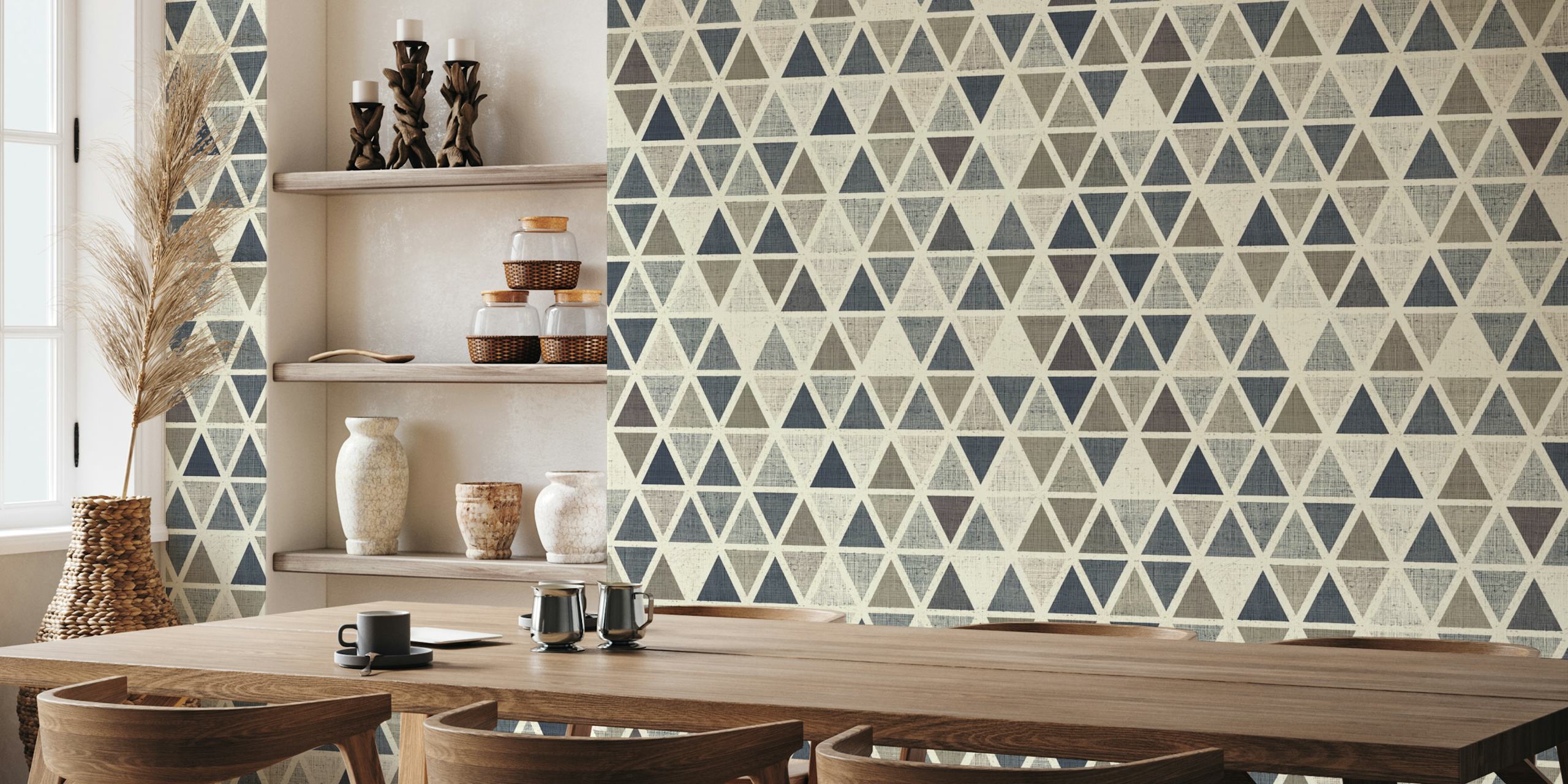Neutral triangles wallpaper mönster i ett rum