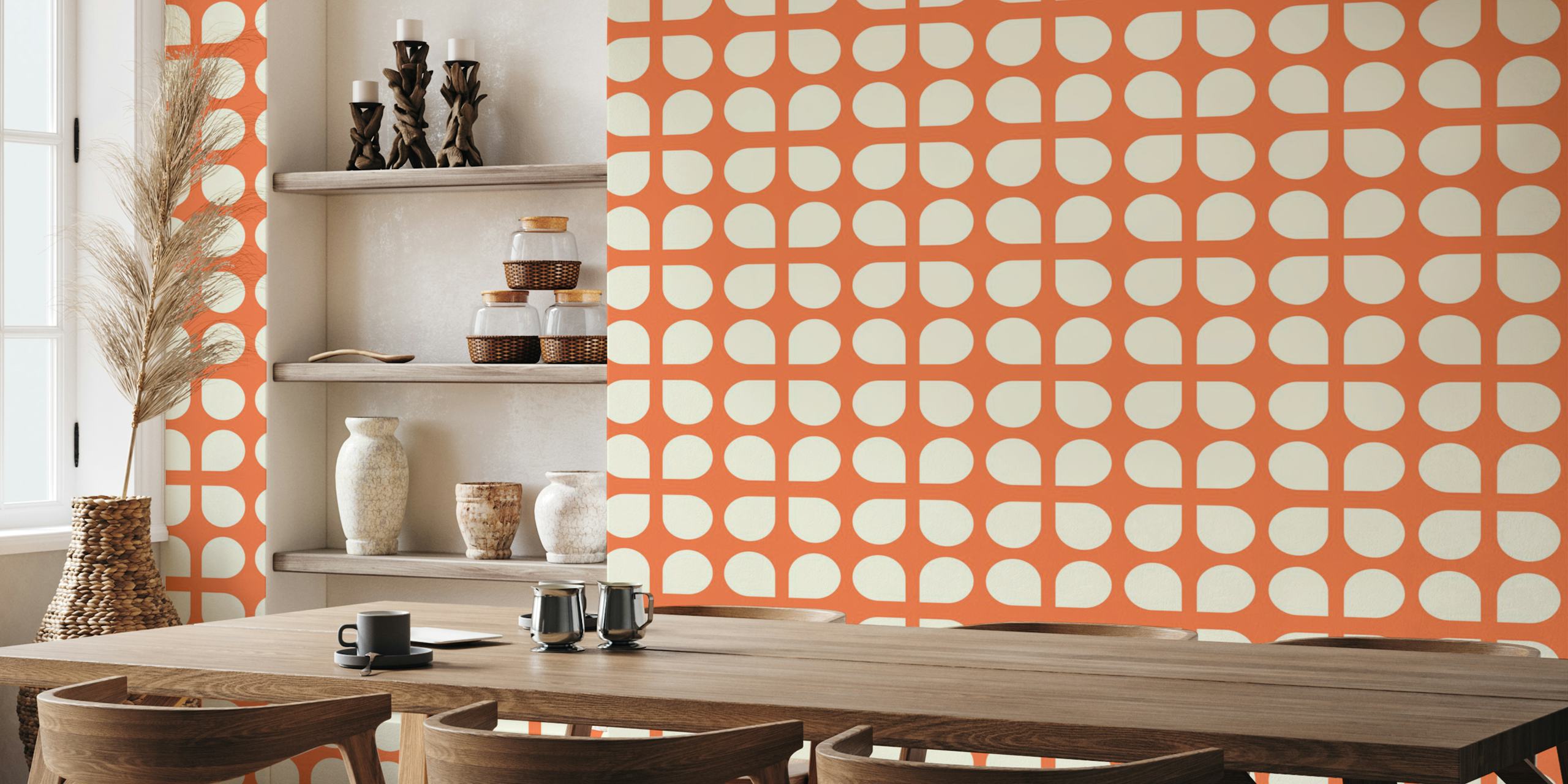Retro geometric shapes in orange and cream wallpaper